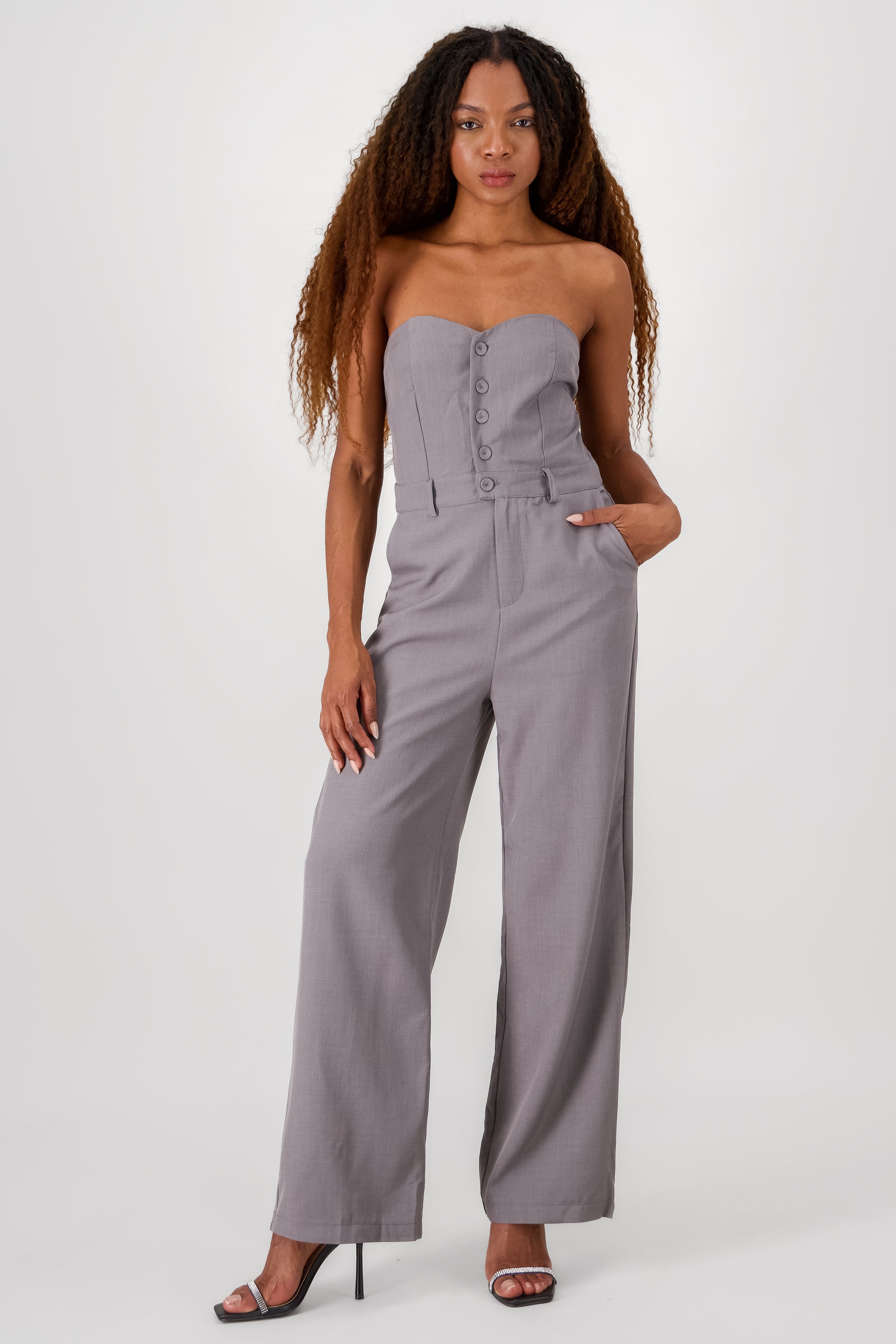 Solid Strapless Jumpsuit GRAY