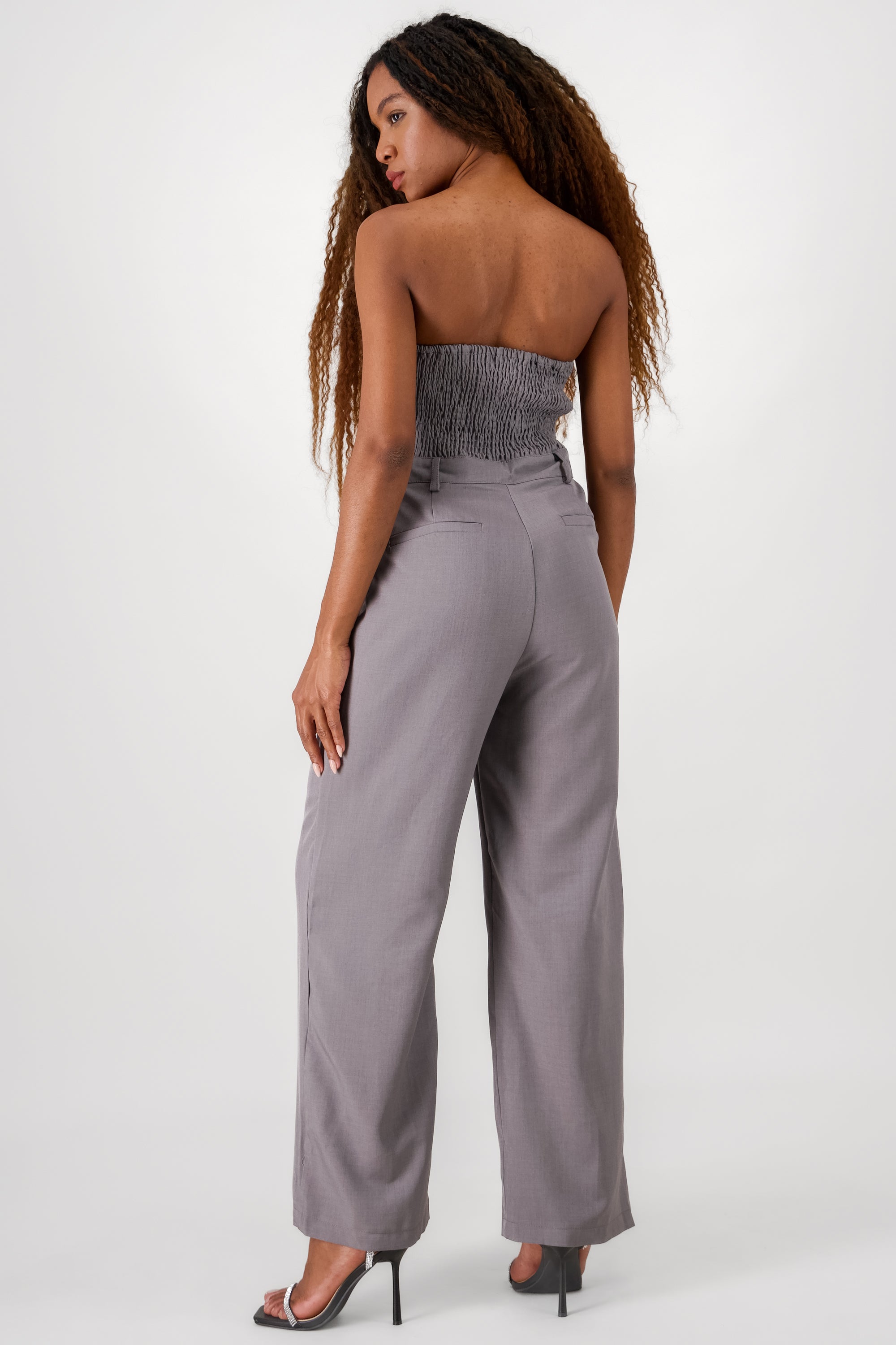 Solid Strapless Jumpsuit GRAY