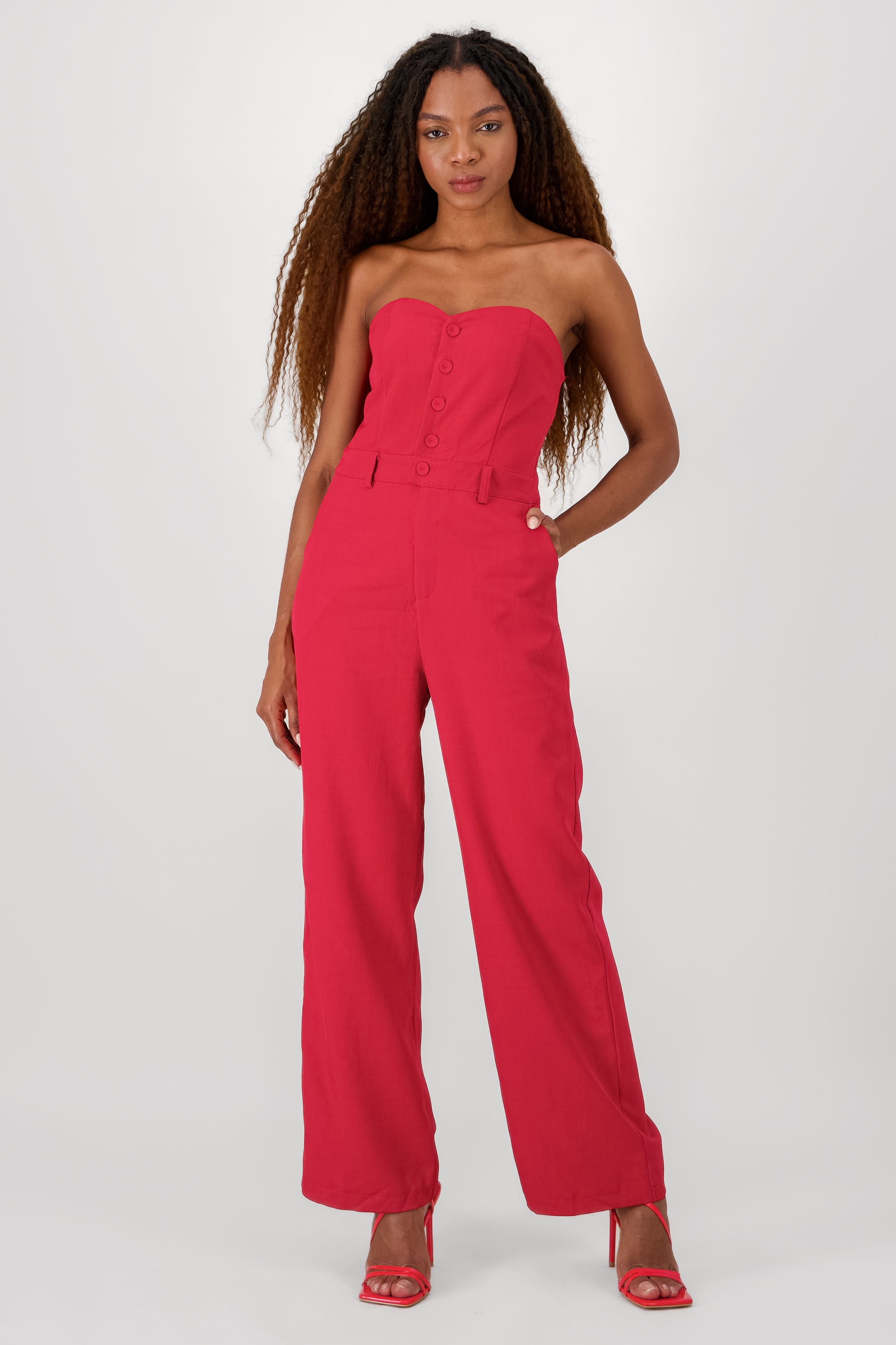 Solid Strapless Jumpsuit RED