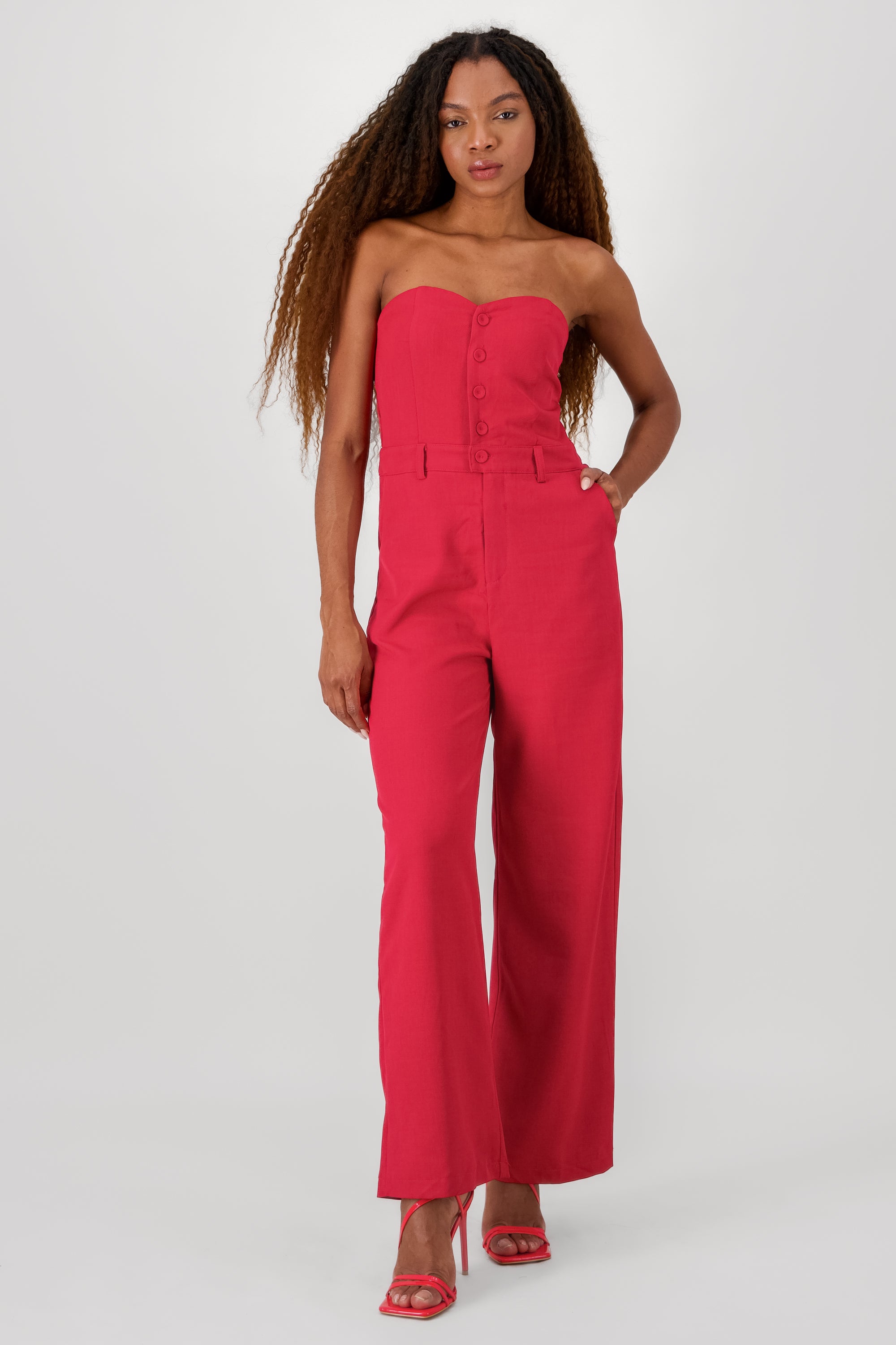 Solid Strapless Jumpsuit RED