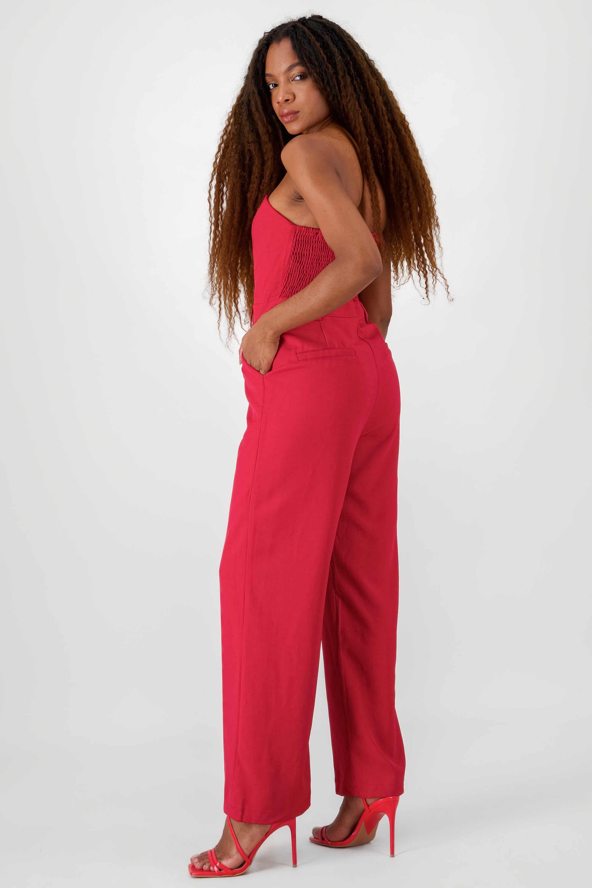 Solid Strapless Jumpsuit RED