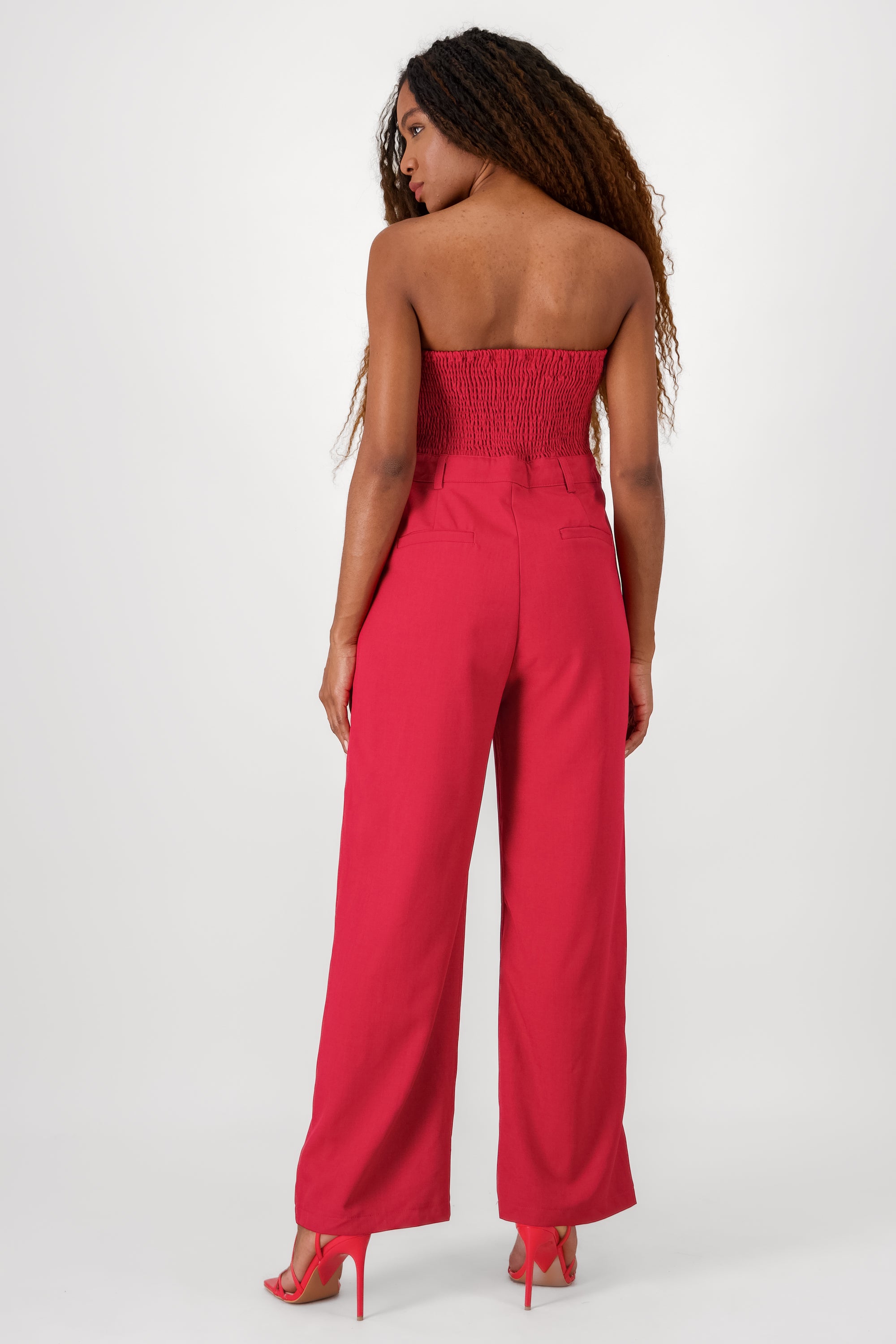 Solid Strapless Jumpsuit RED