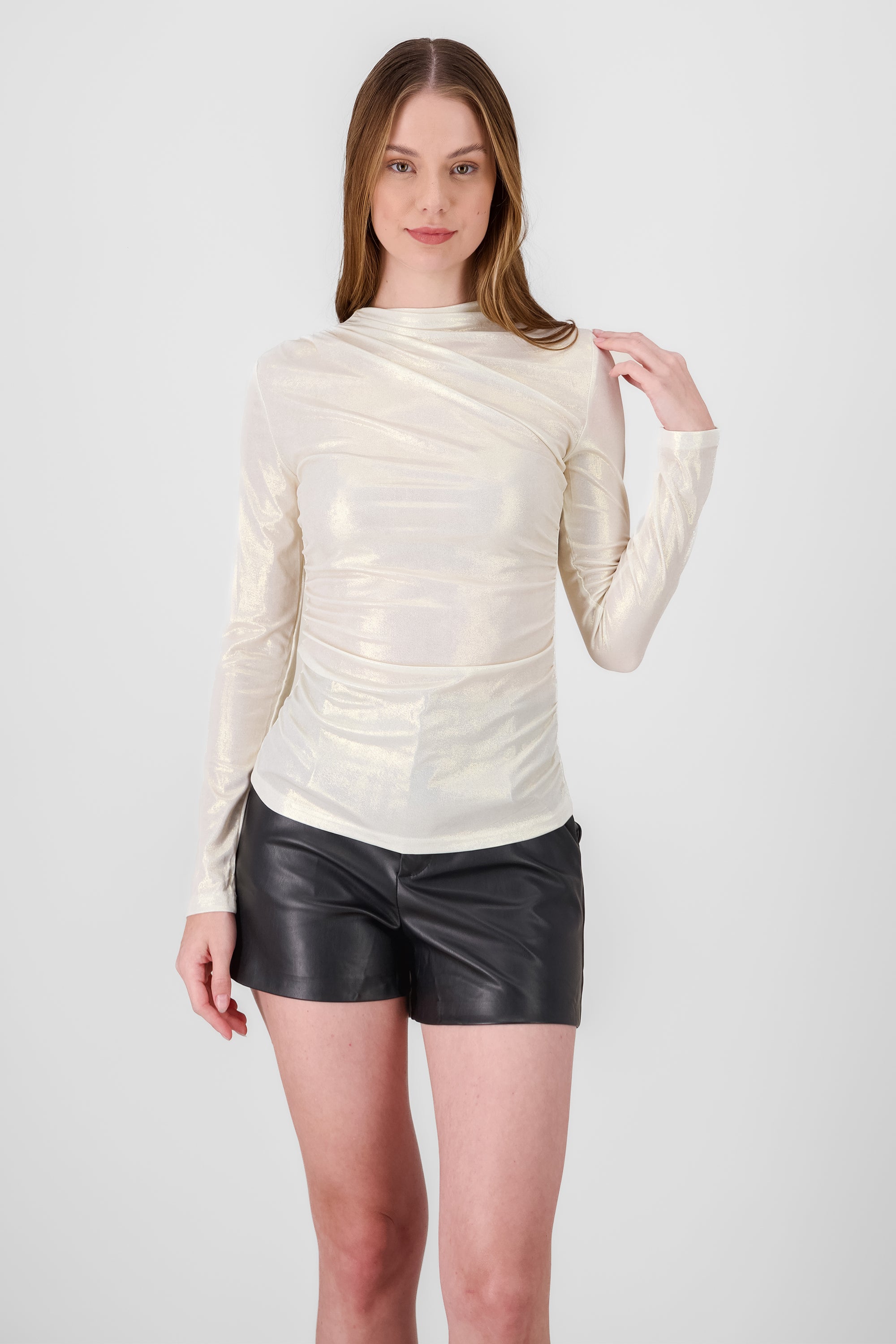 Metallic Long Sleeve Blouse IVORY