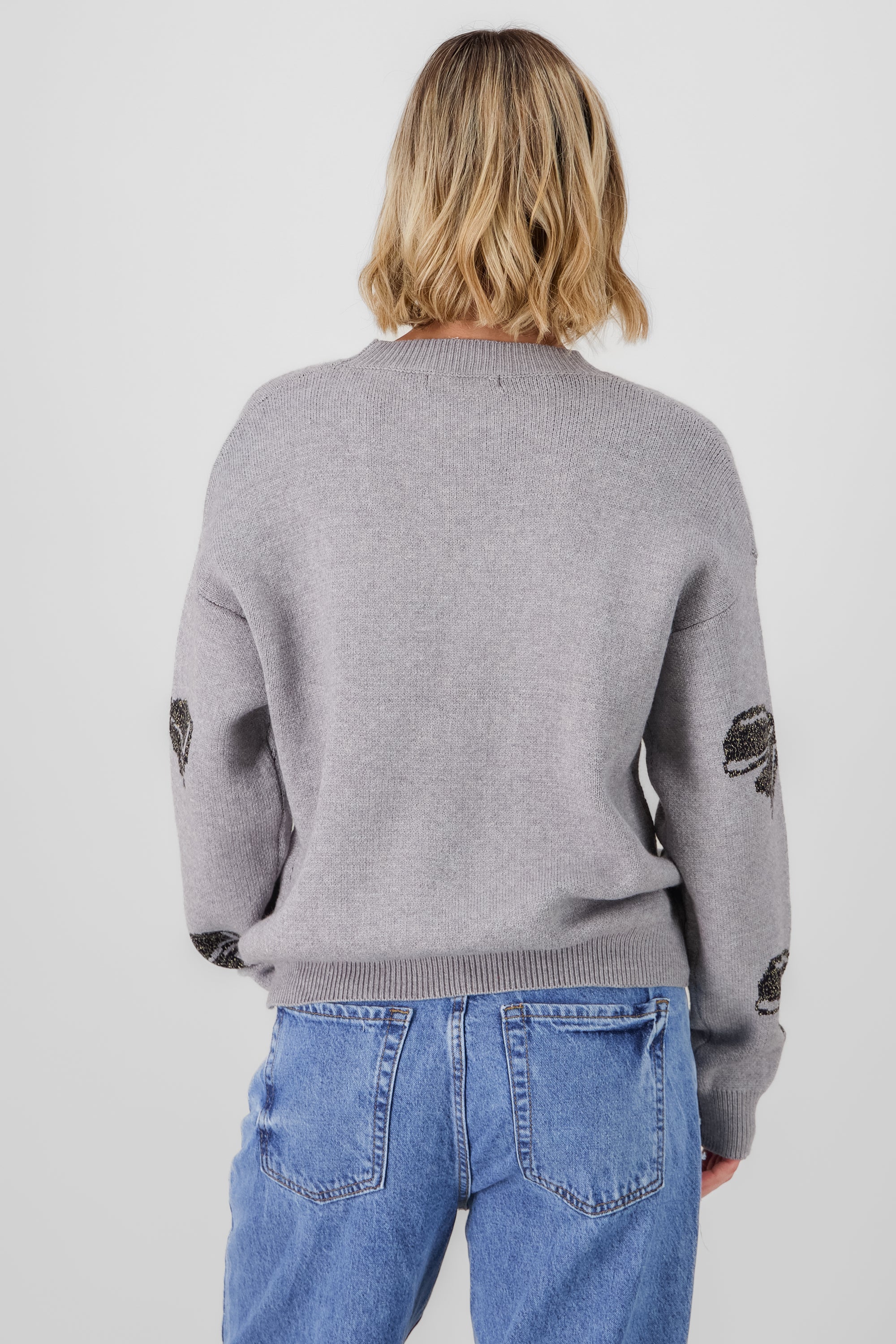 Knit sweater with bow details GRAY