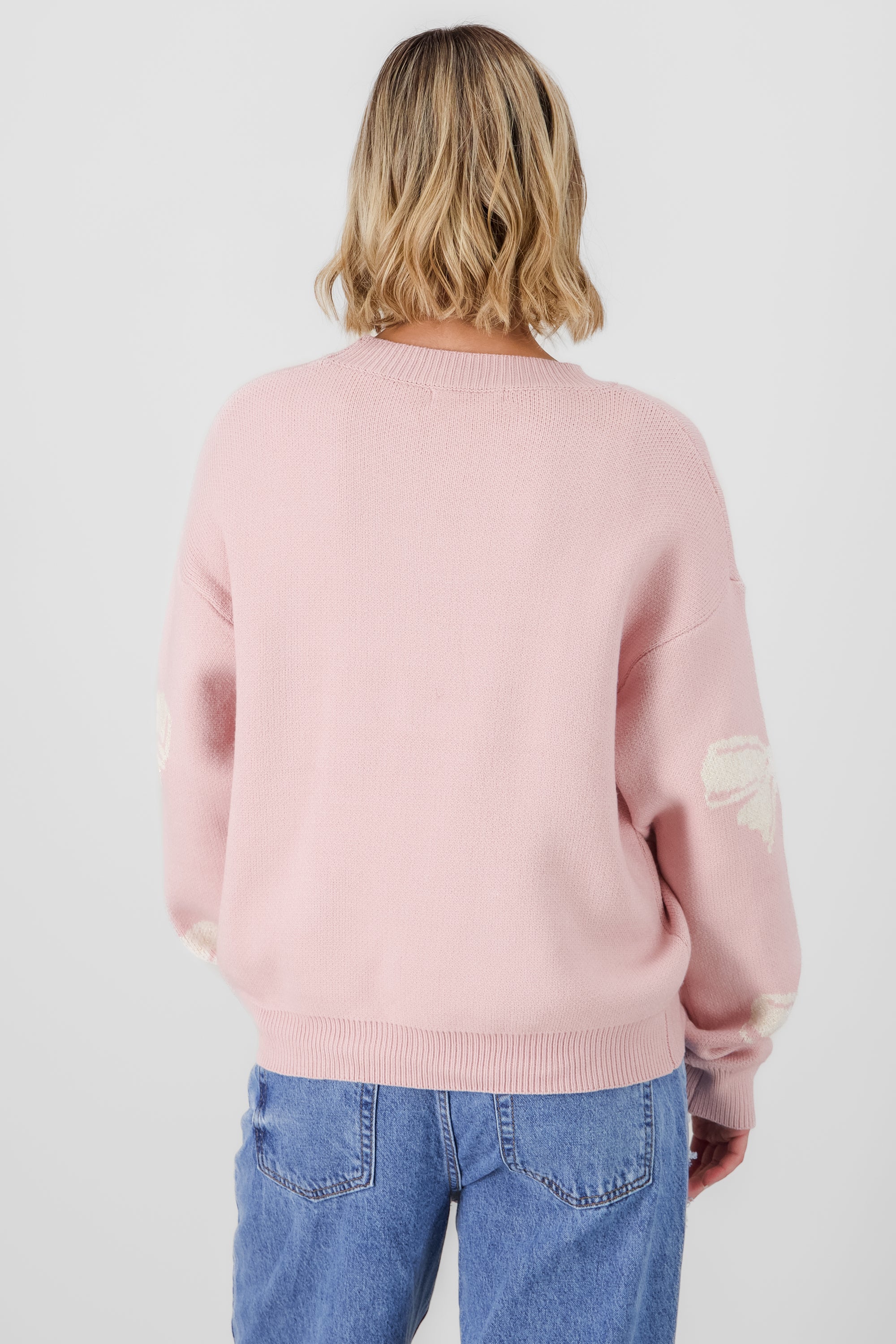 Knit sweater with bow details PINK