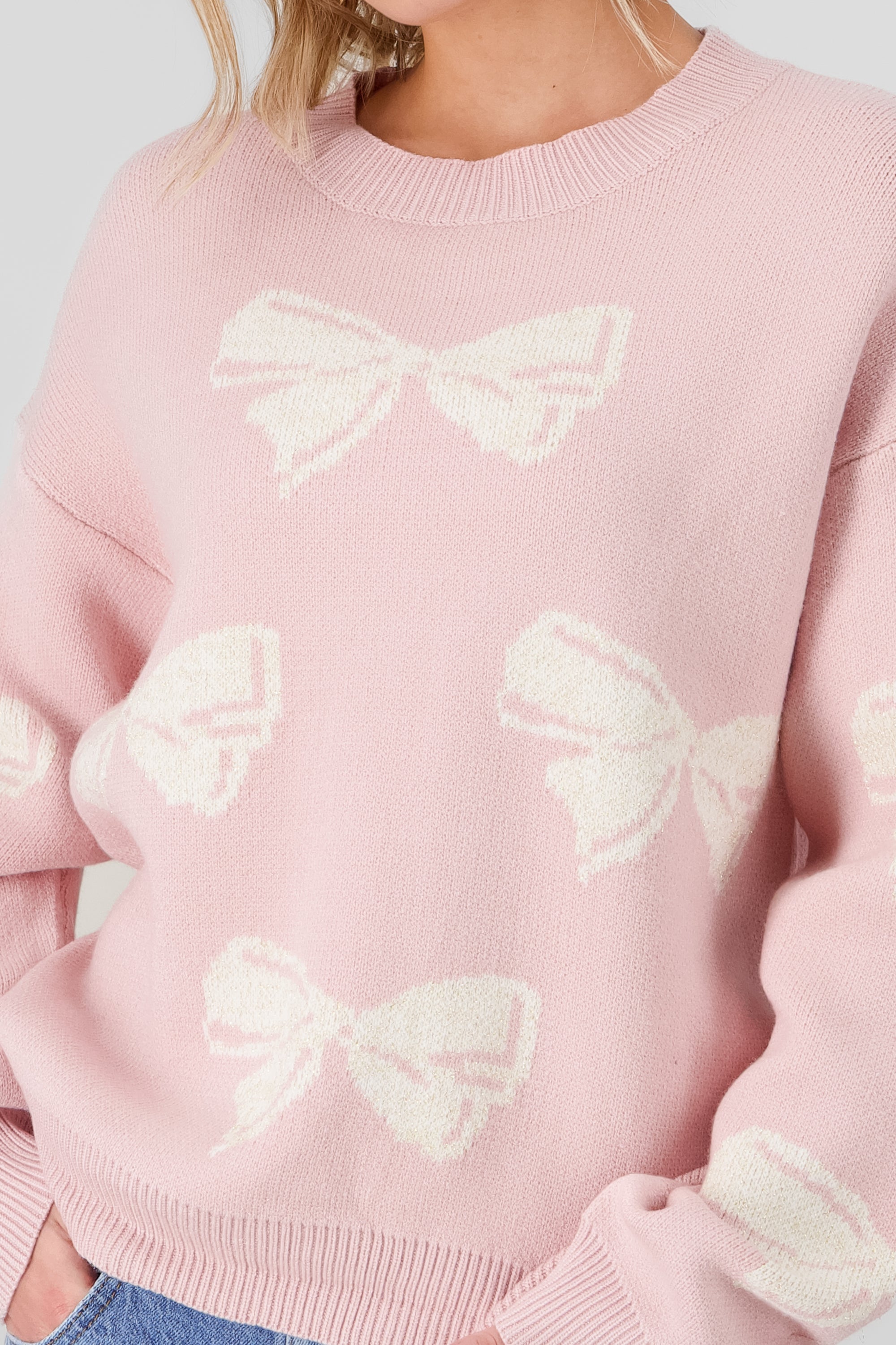 Knit sweater with bow details PINK