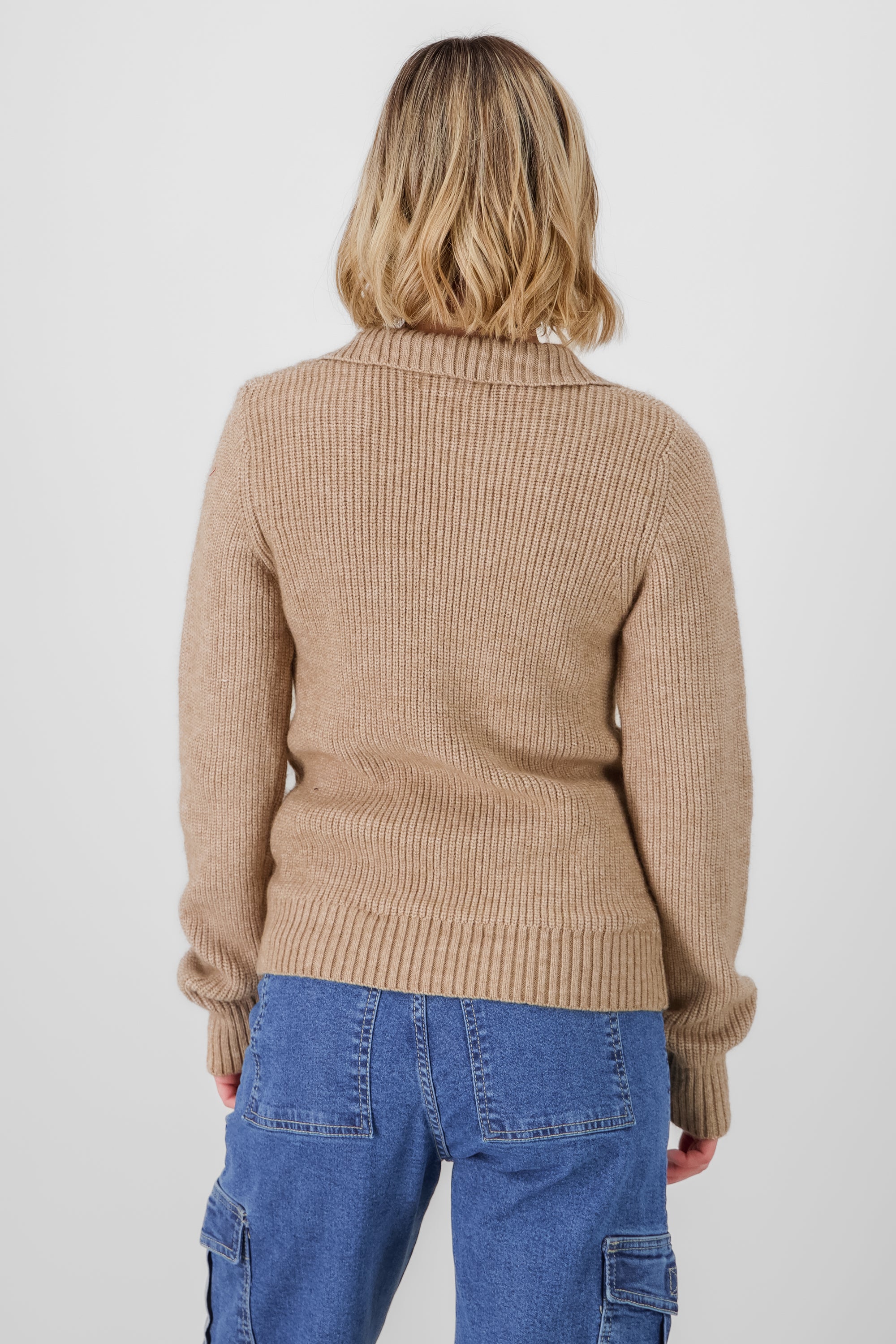 Knit Polo Collar Sweater BEIGE