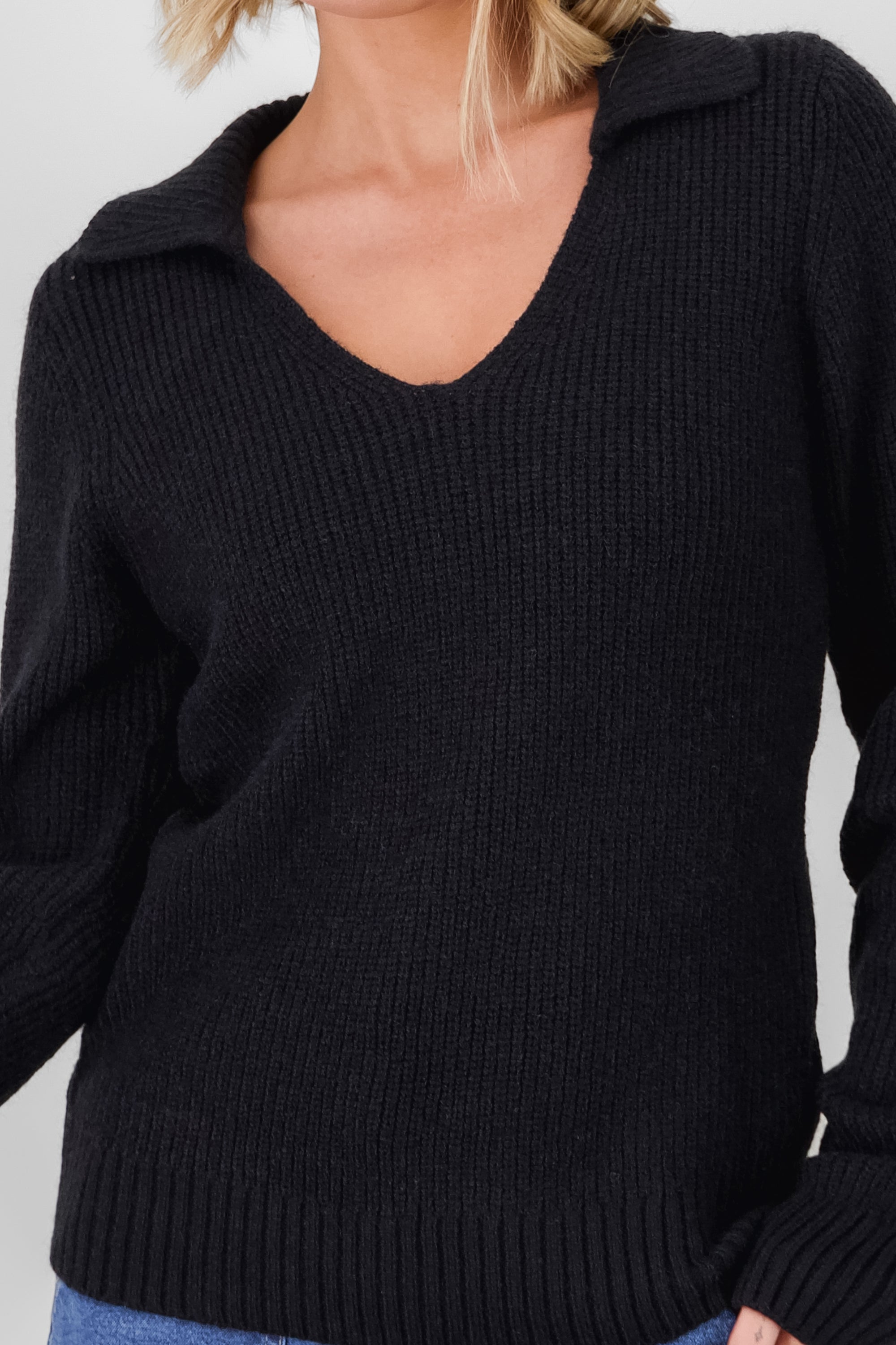 Knit Polo Collar Sweater BLACK