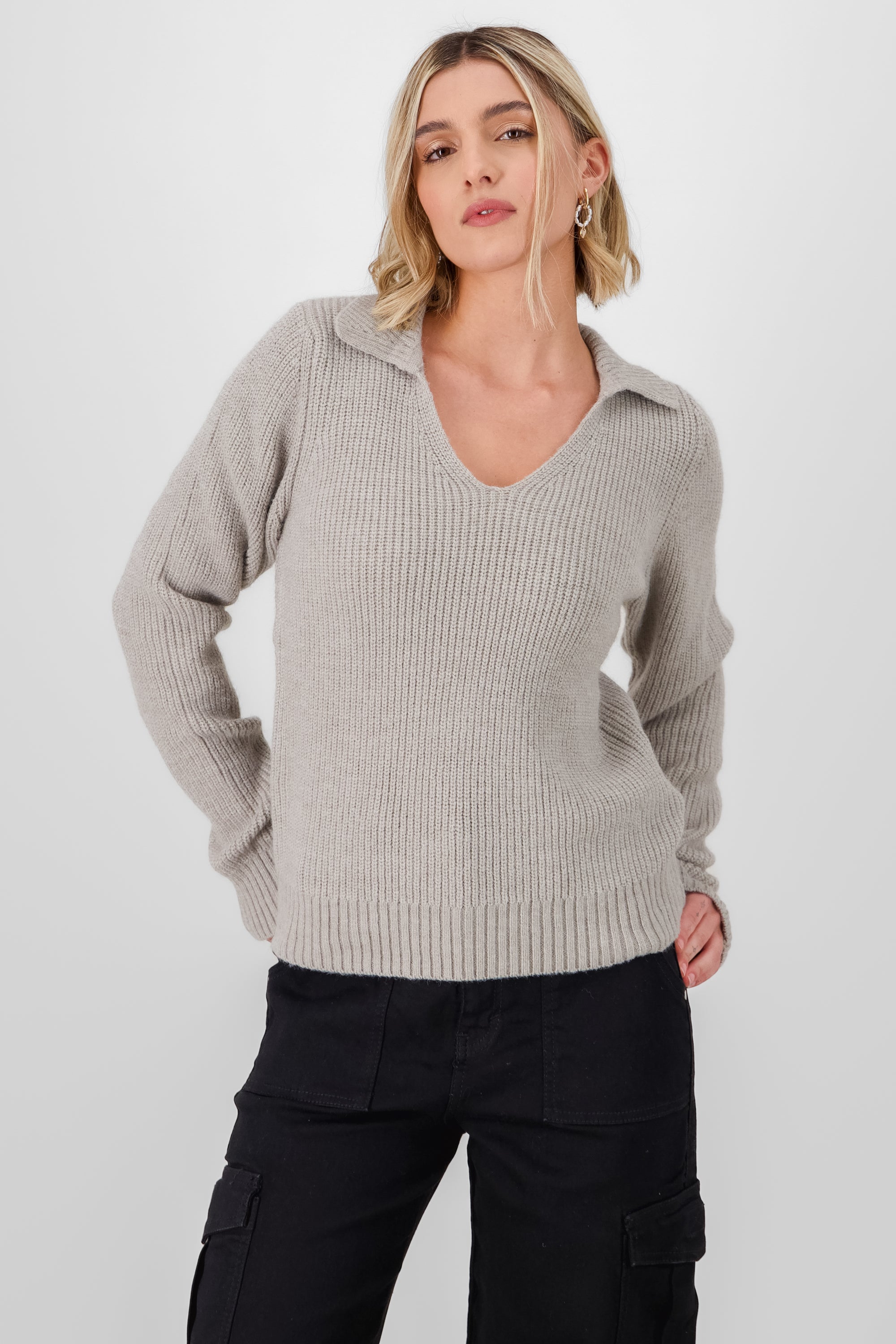 Knit Polo Collar Sweater GRAY