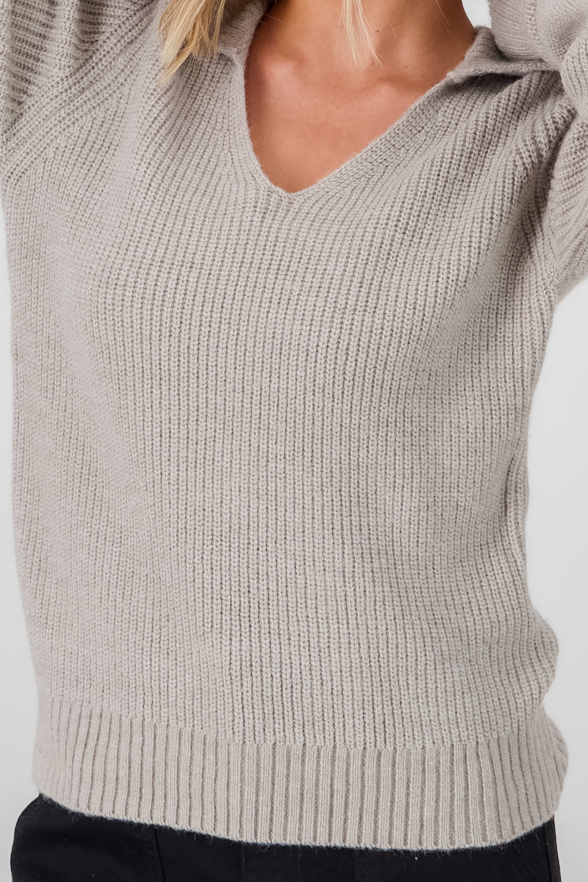 Knit Polo Collar Sweater GRAY