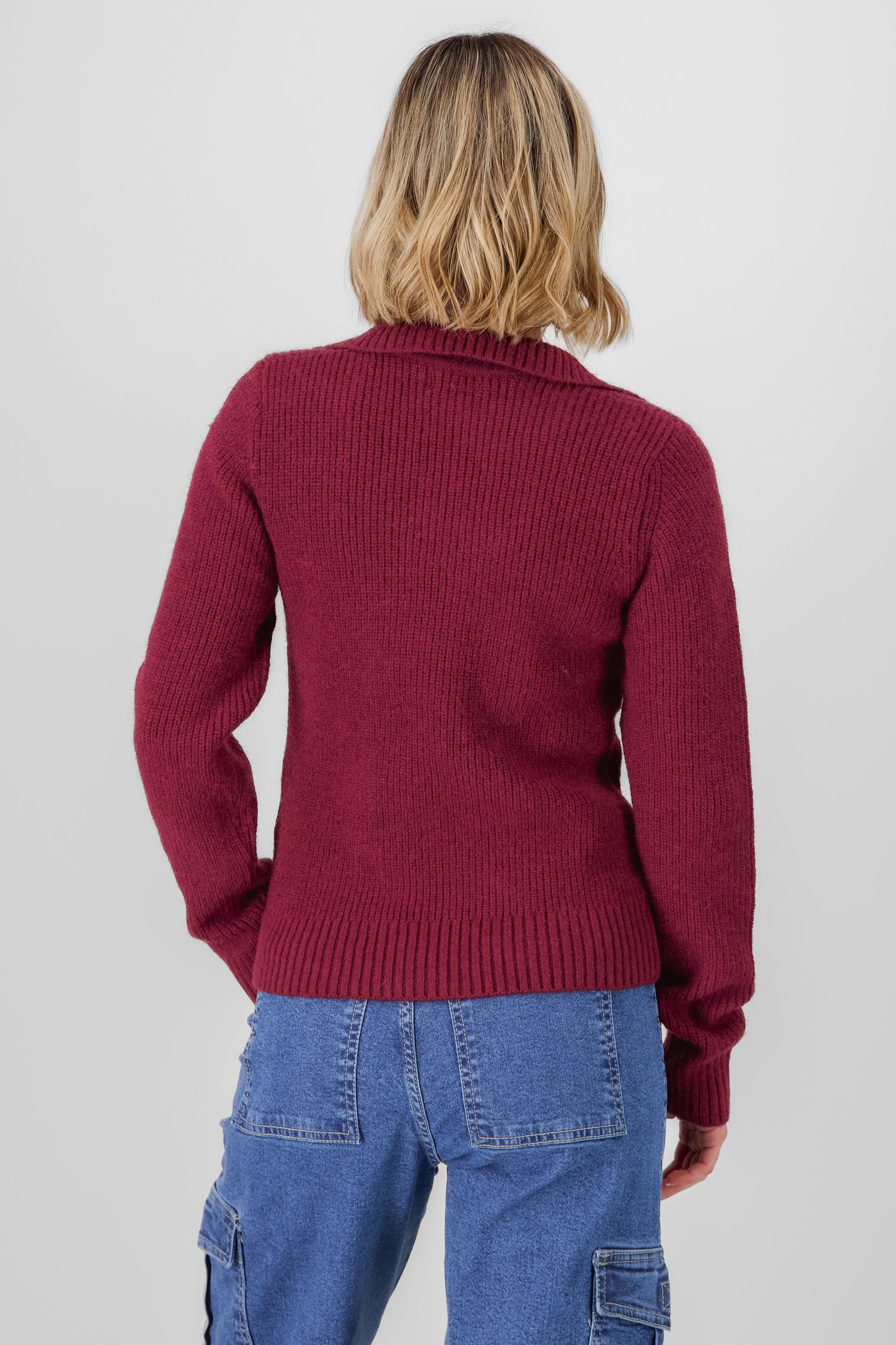 Knit Polo Collar Sweater BURGUNDY