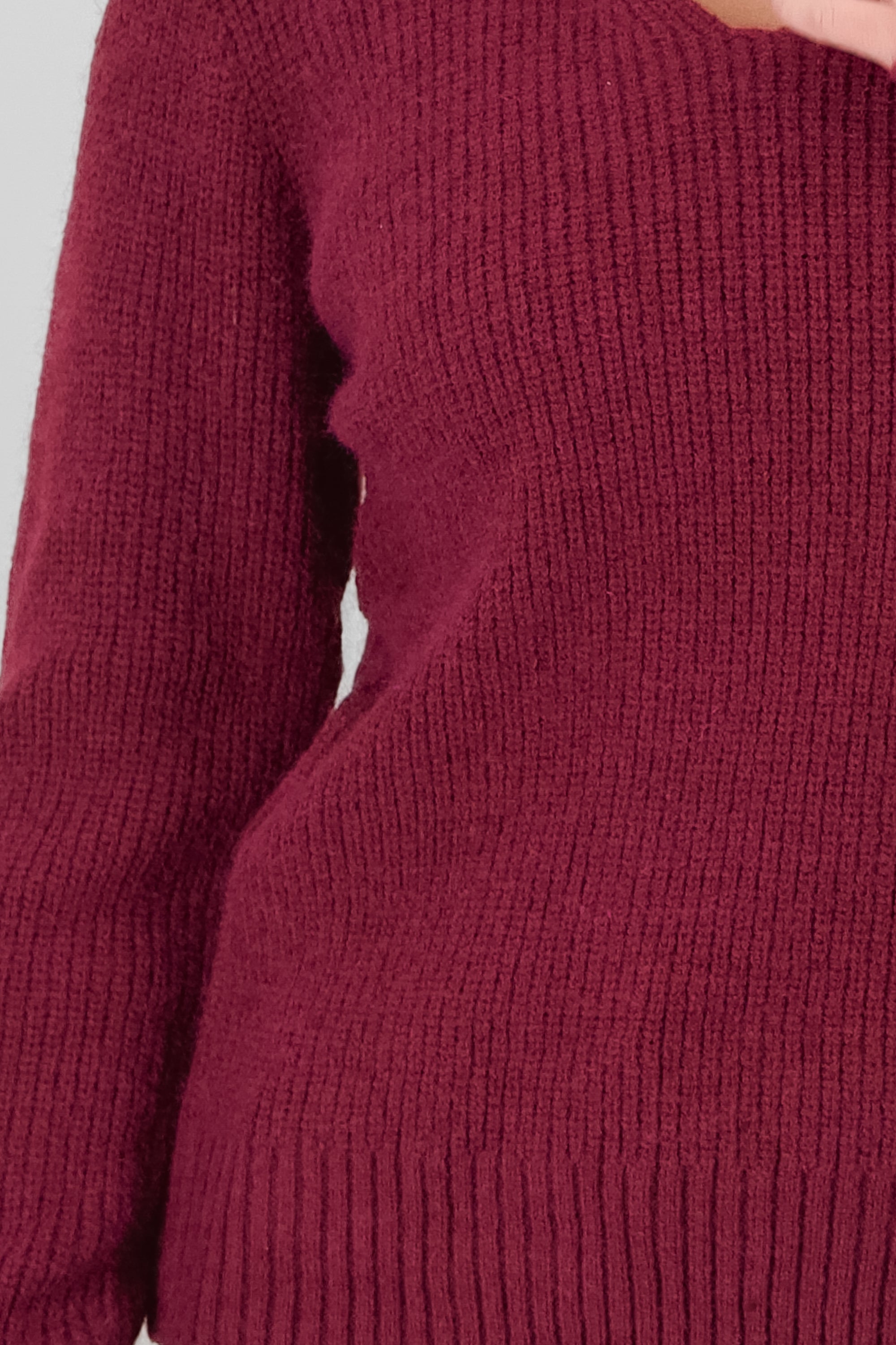 Knit Polo Collar Sweater BURGUNDY