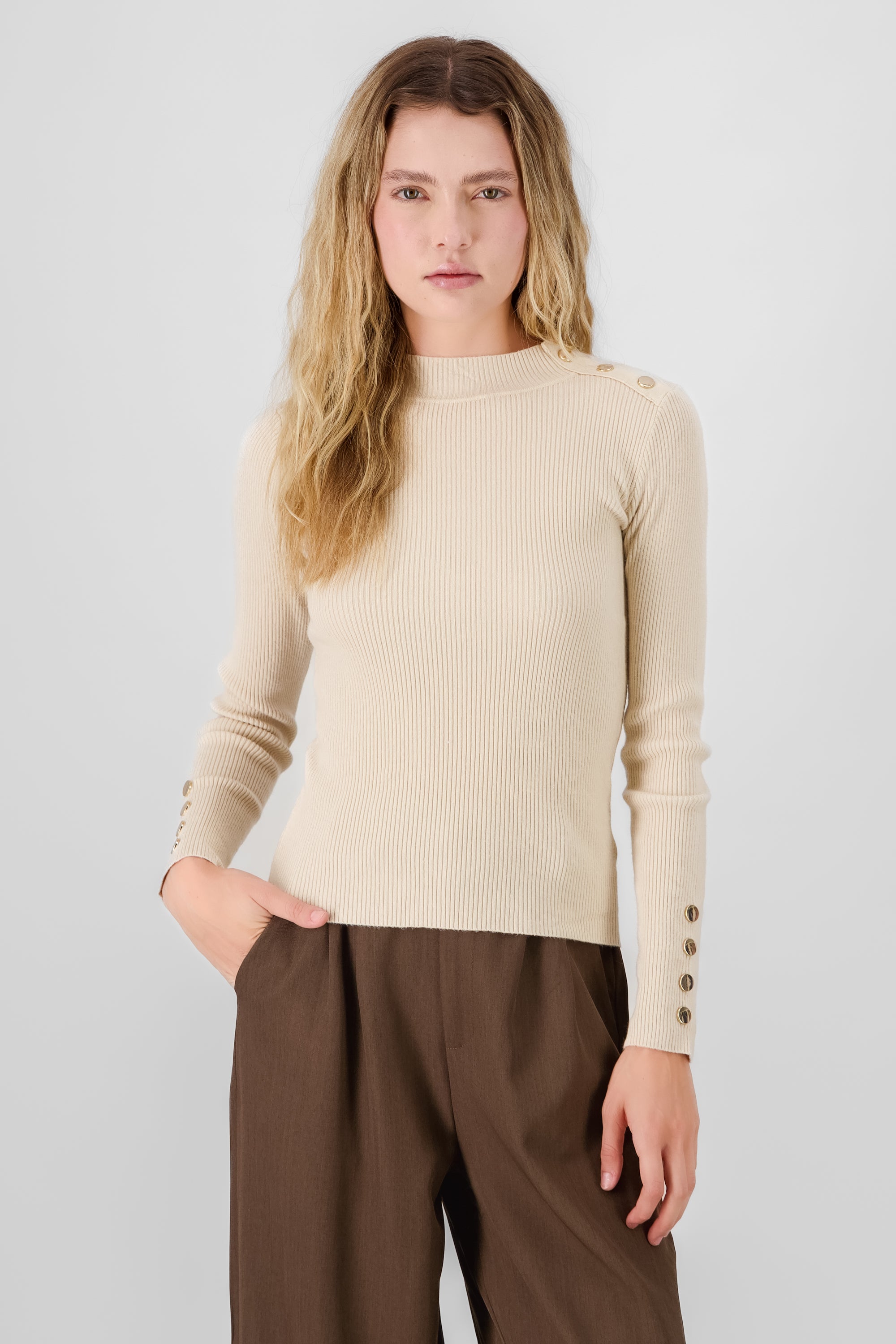 Button Detail Sweater BEIGE