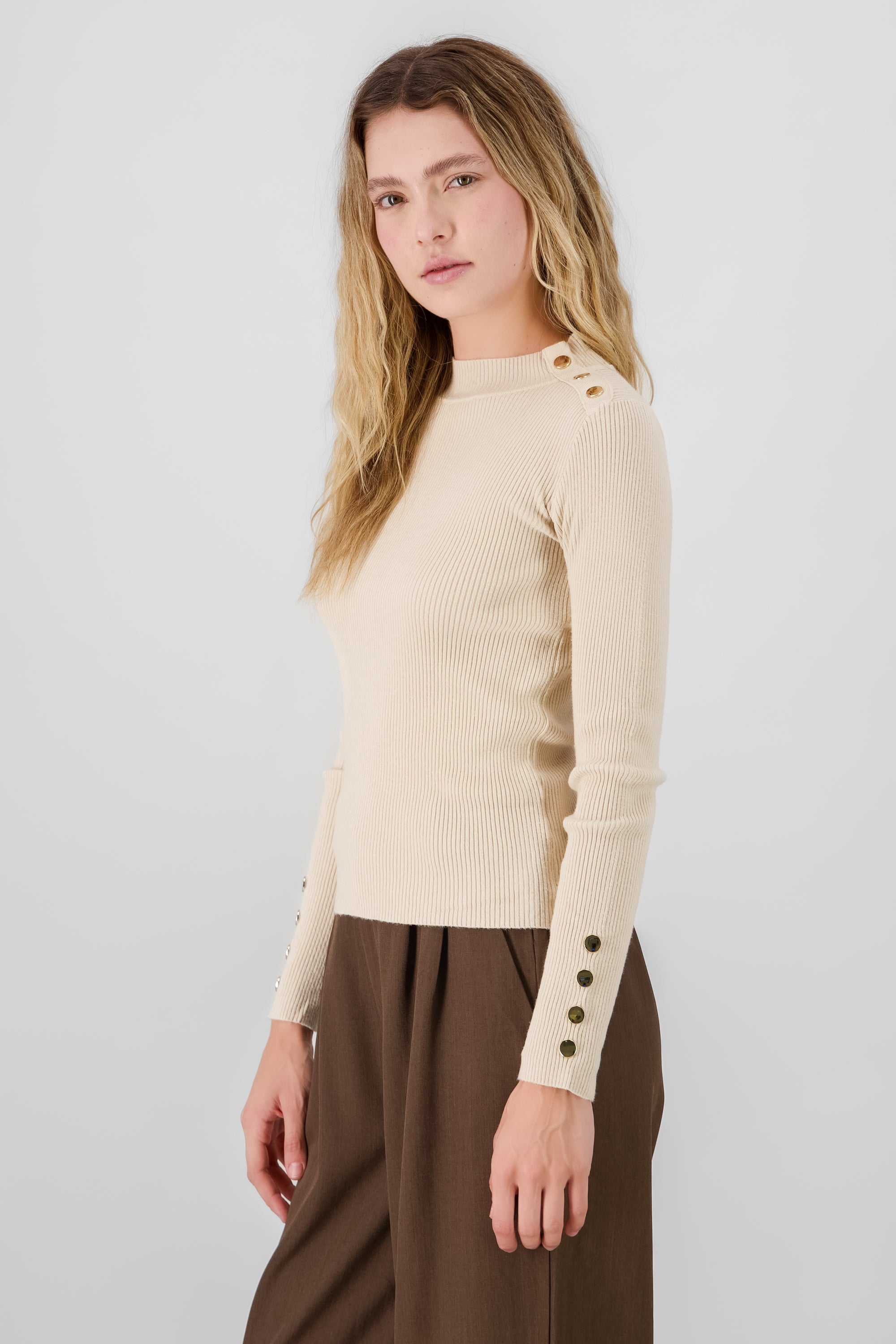 Button Detail Sweater BEIGE