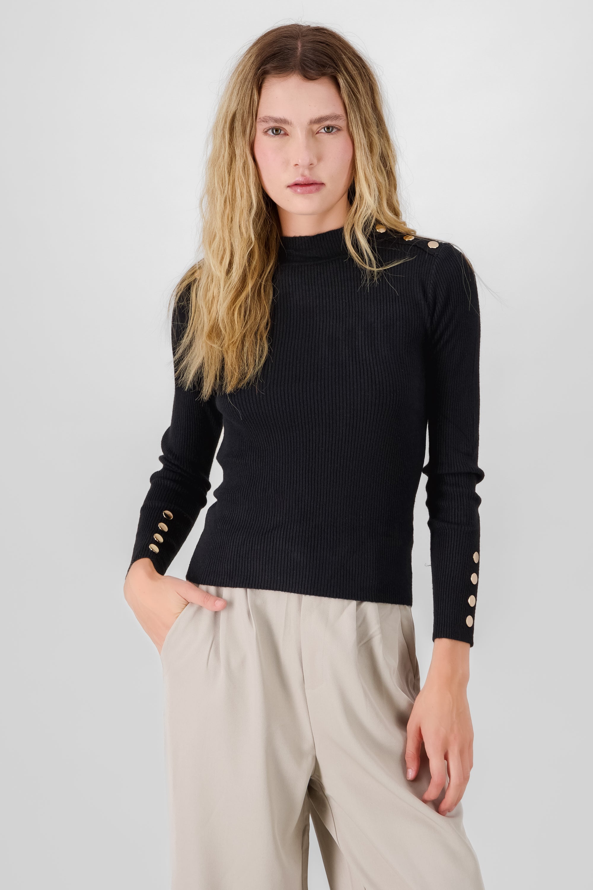 Button Detail Sweater BLACK