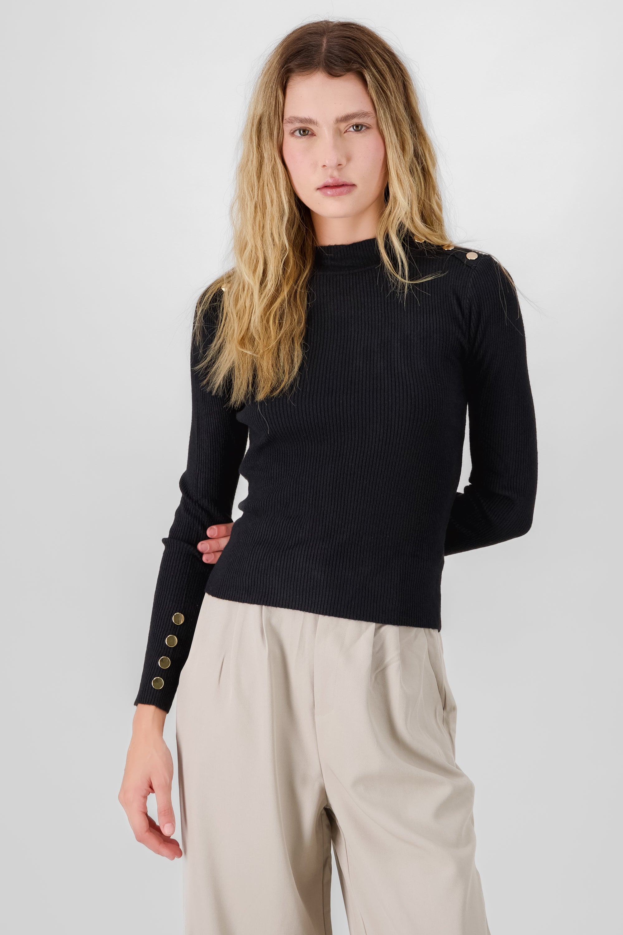 Button Detail Sweater BLACK