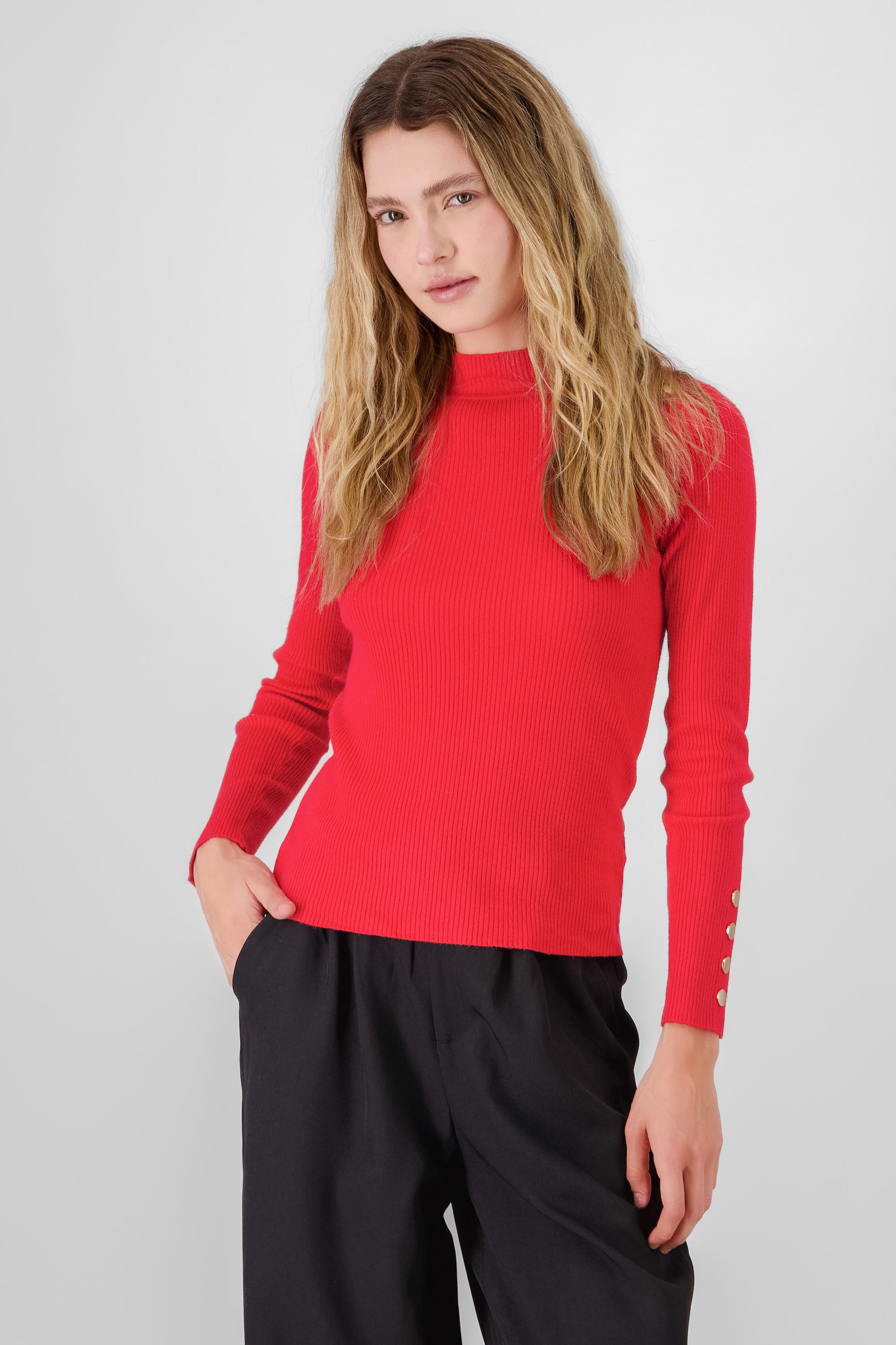 Button Detail Sweater RED