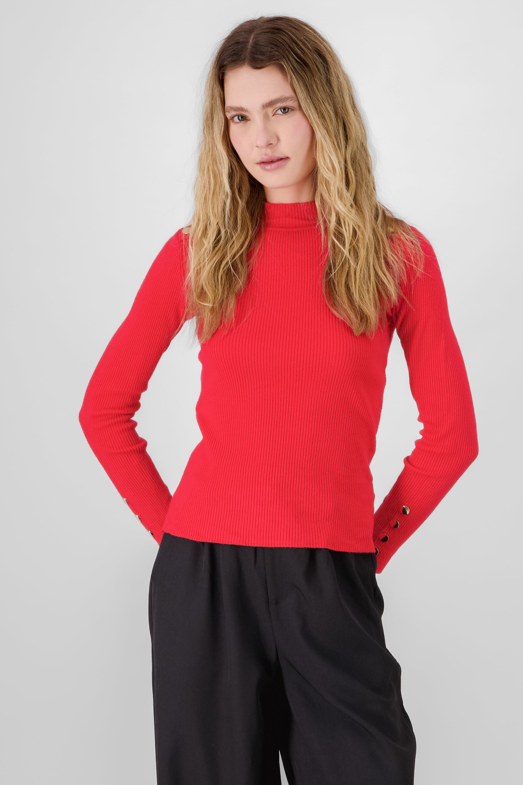 Button Detail Sweater RED