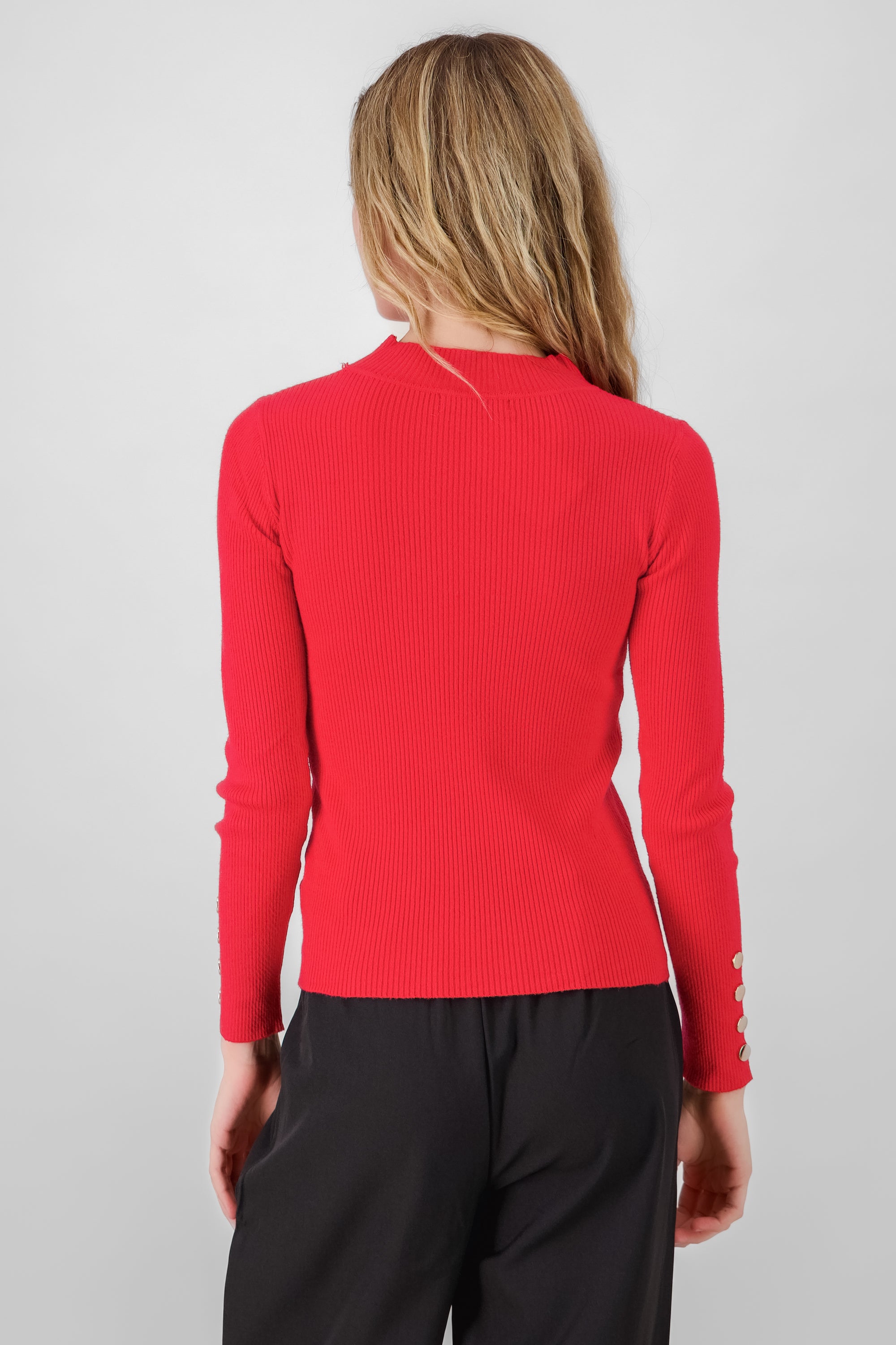 Button Detail Sweater RED