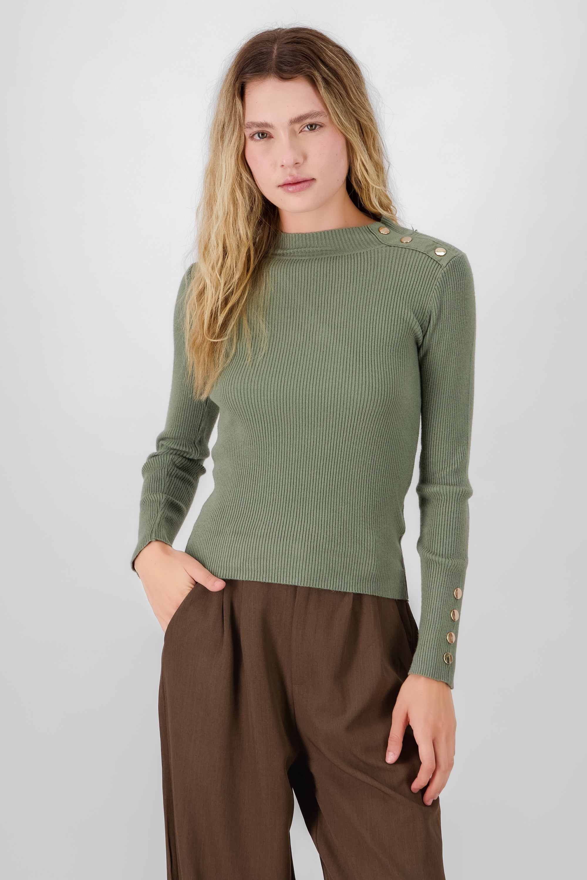 Button Detail Sweater OLIVE