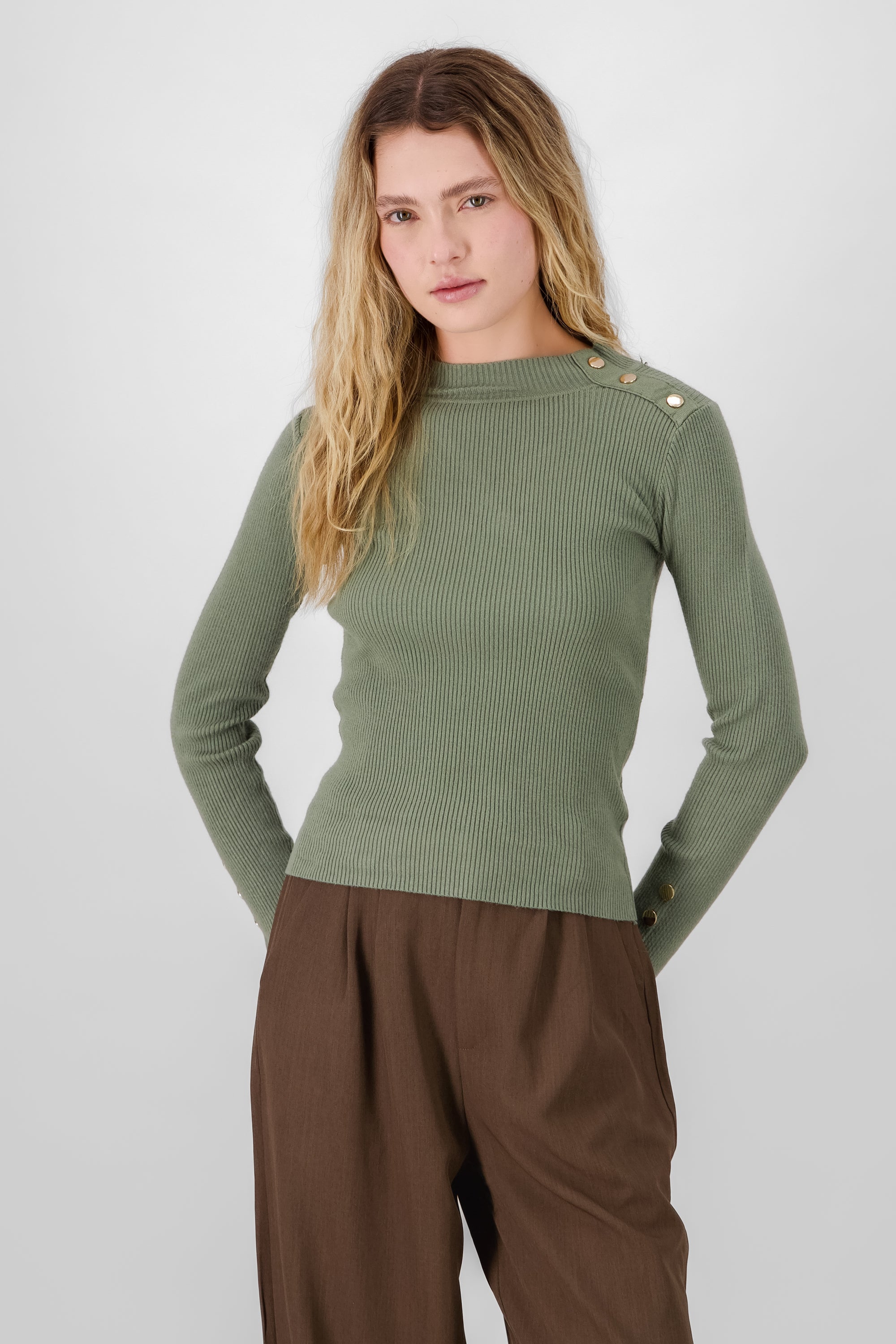 Button Detail Sweater OLIVE