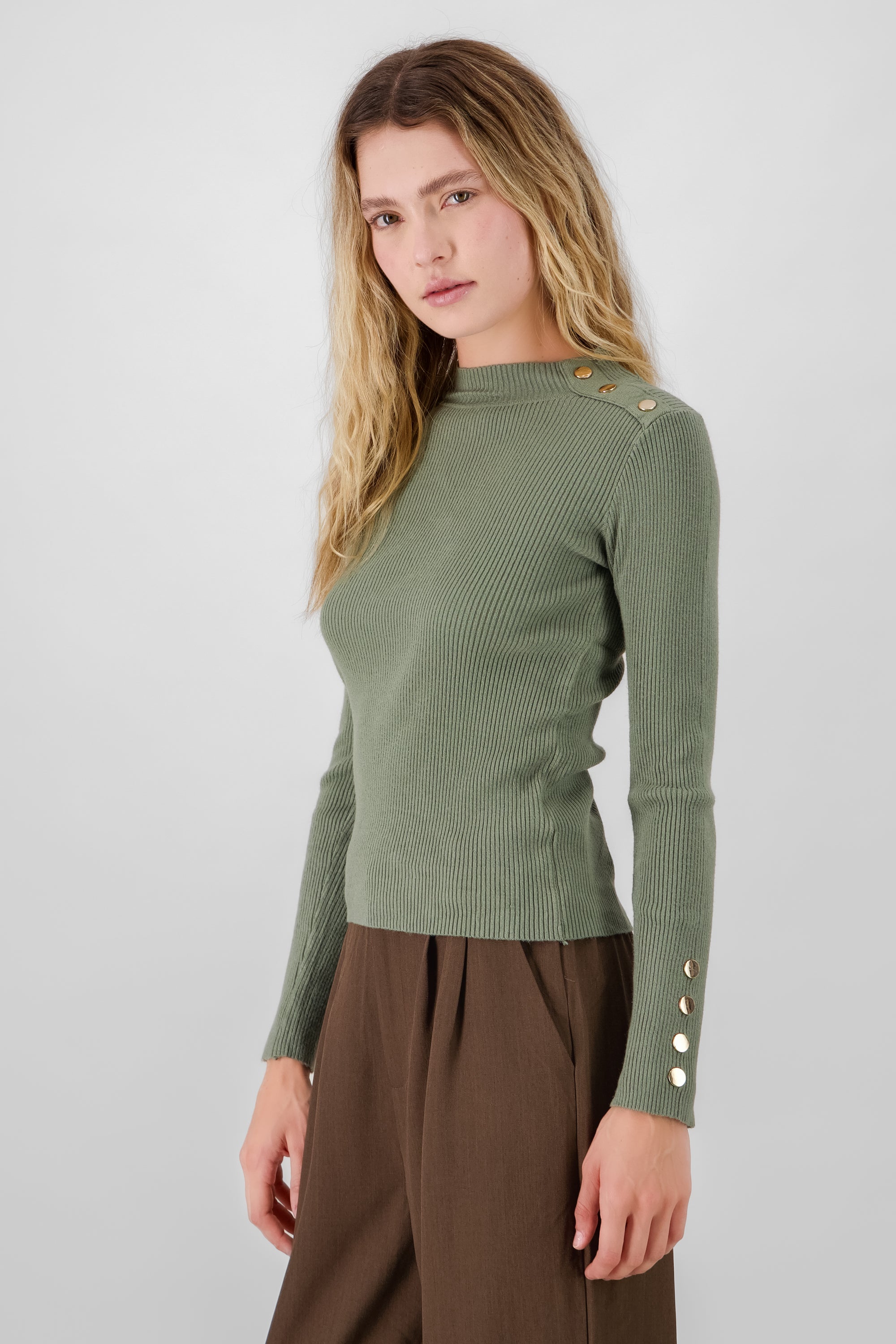 Button Detail Sweater OLIVE