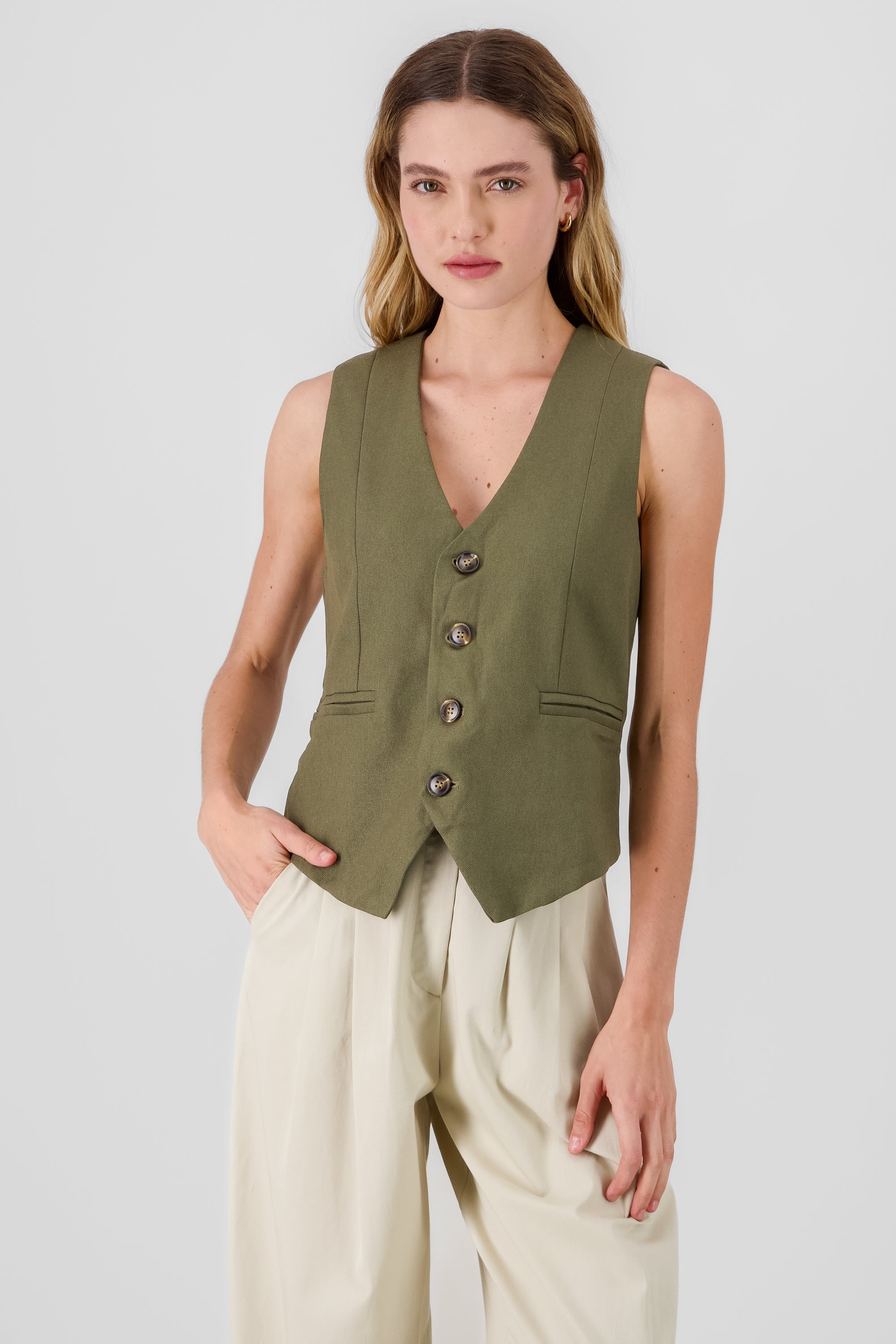 V Neck Vest OLIVE