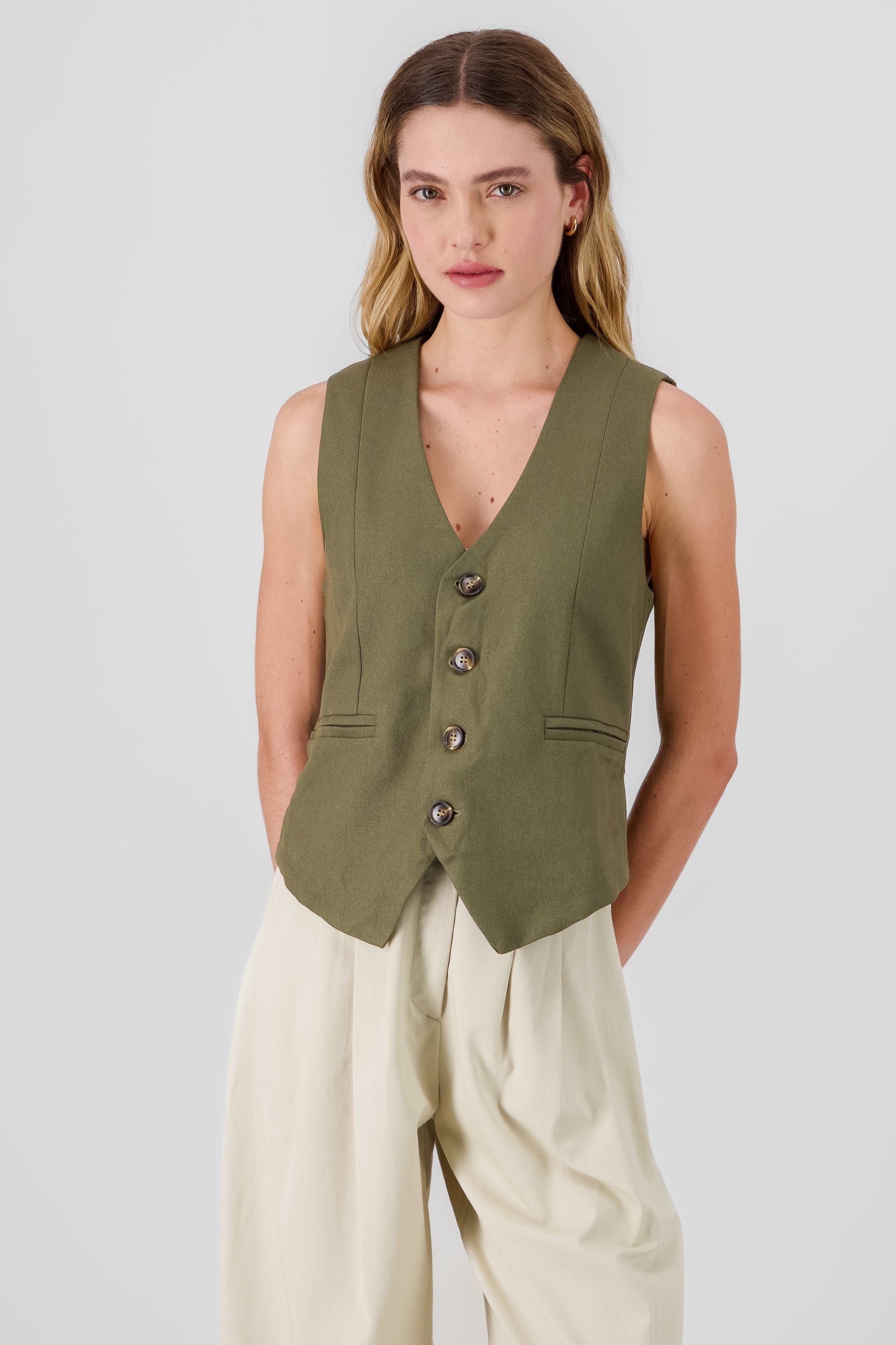 V Neck Vest OLIVE