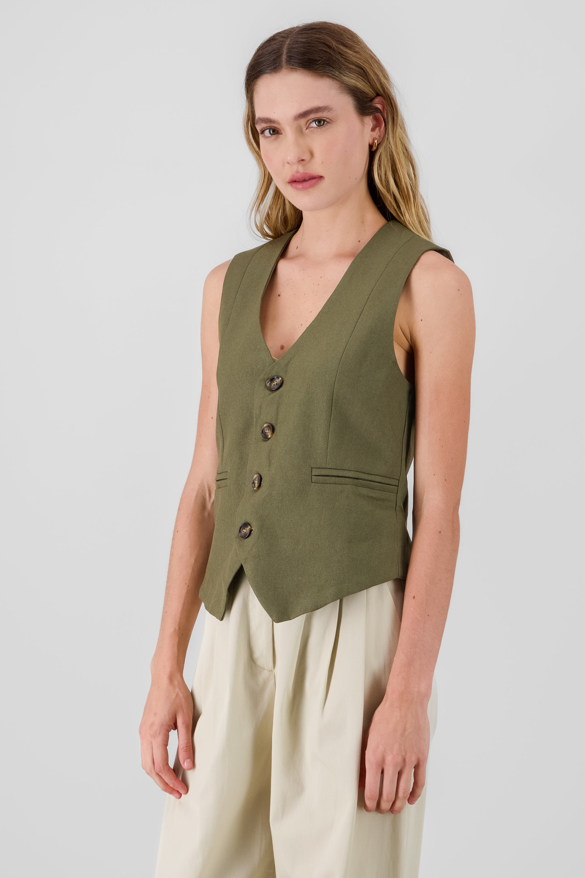 V Neck Vest OLIVE