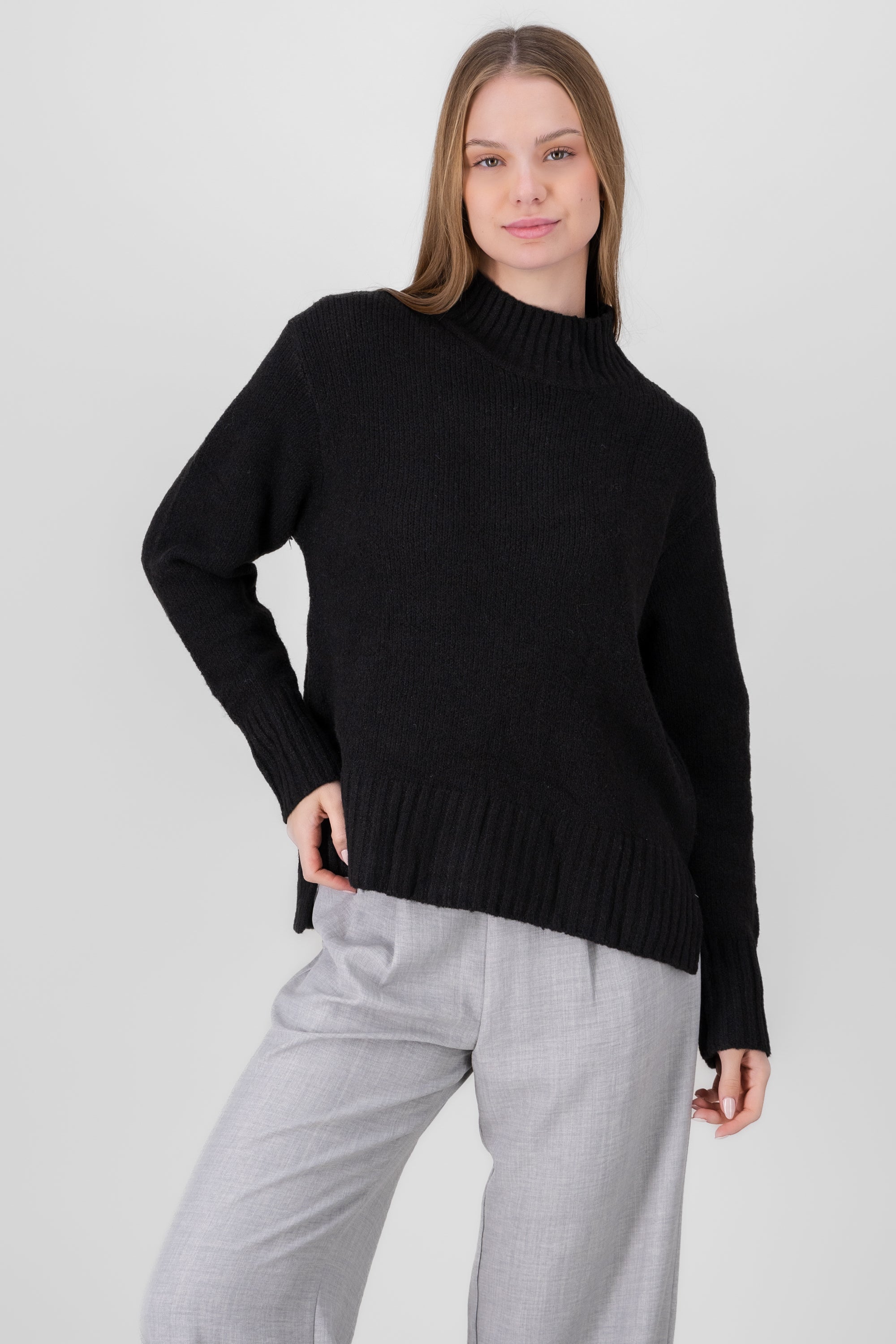 Solid Knit Sweater BLACK