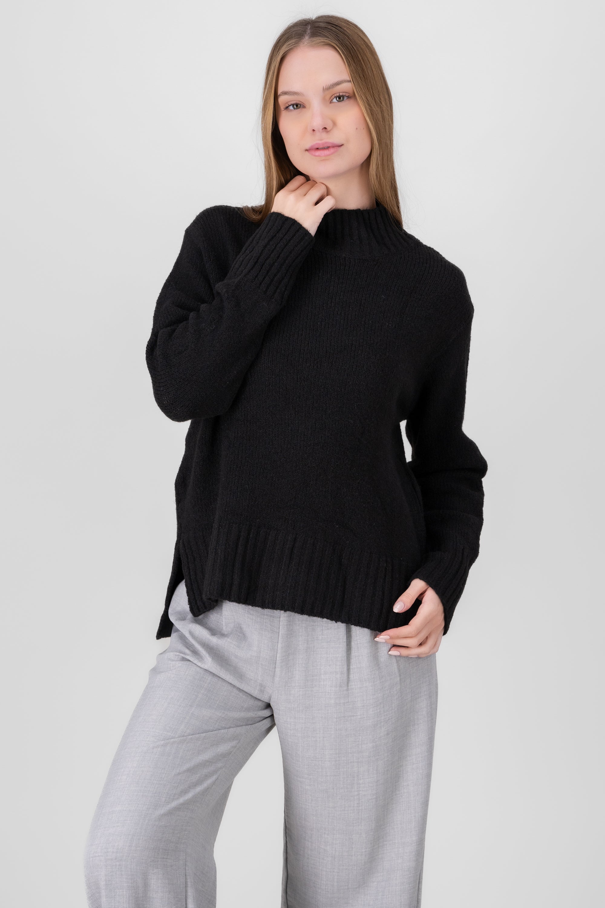 Solid Knit Sweater BLACK