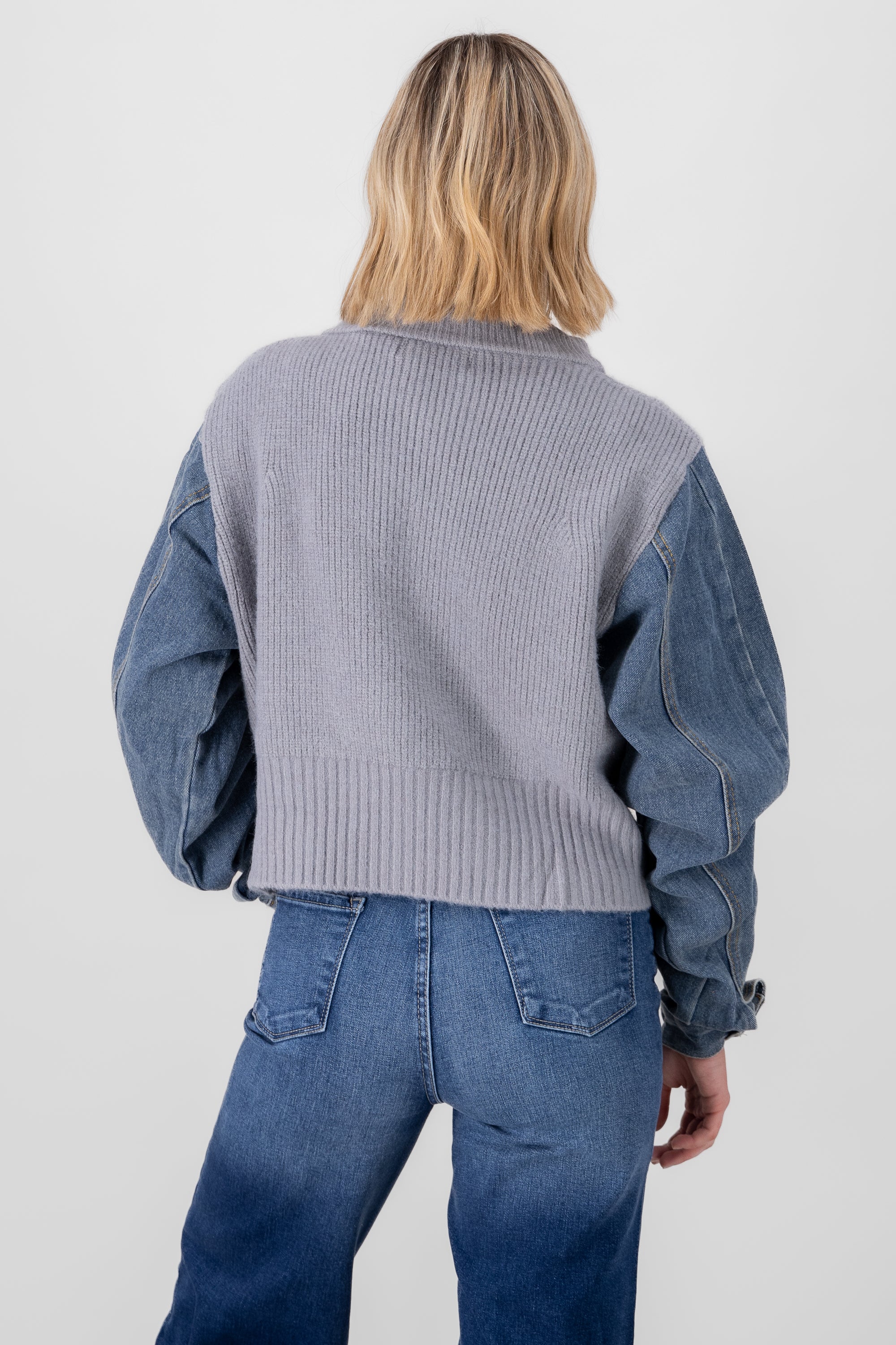 Denim Sleeve Sweater GRAY