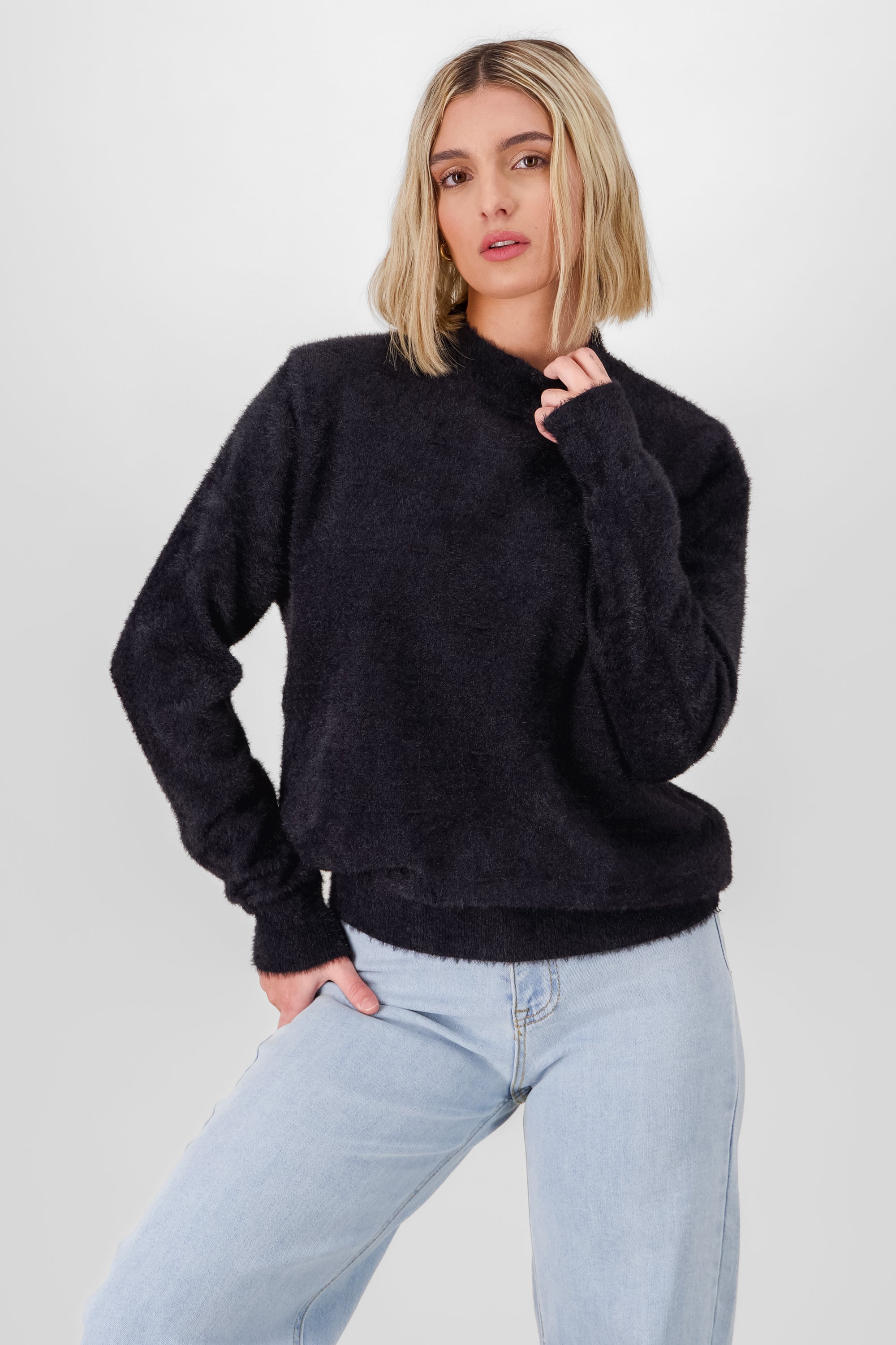 Soft Long Sleeve Sweater BLACK