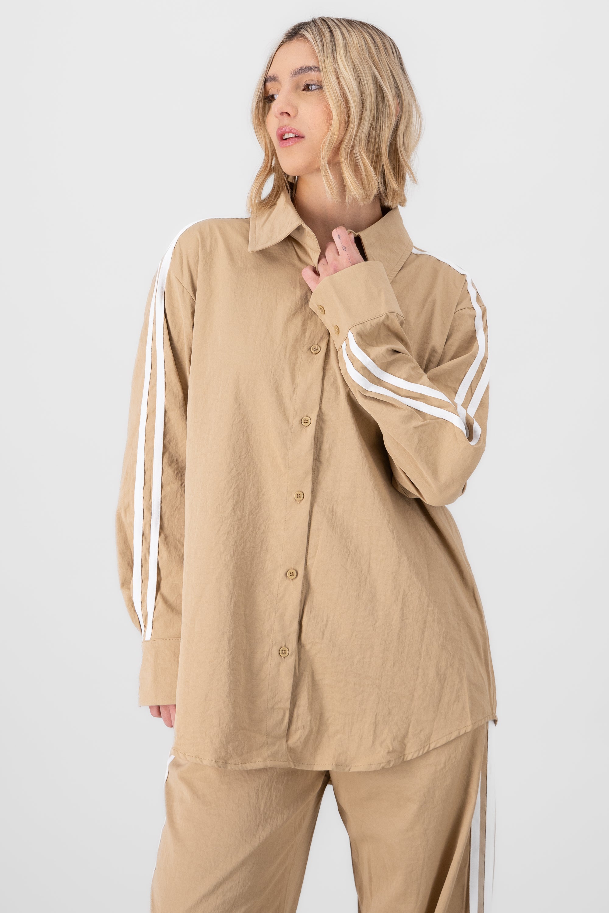 Striped Detail Shirt CAMEL