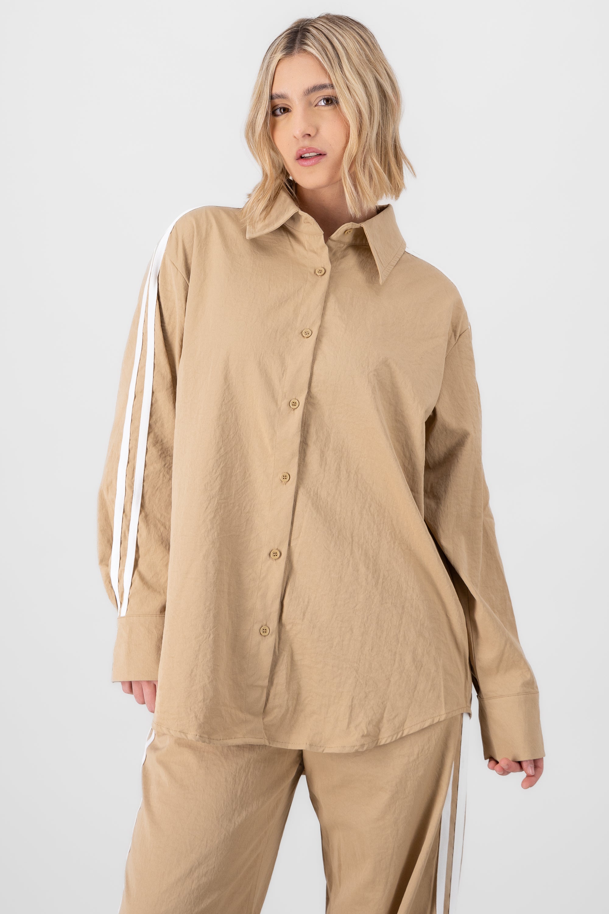 Striped Detail Shirt CAMEL