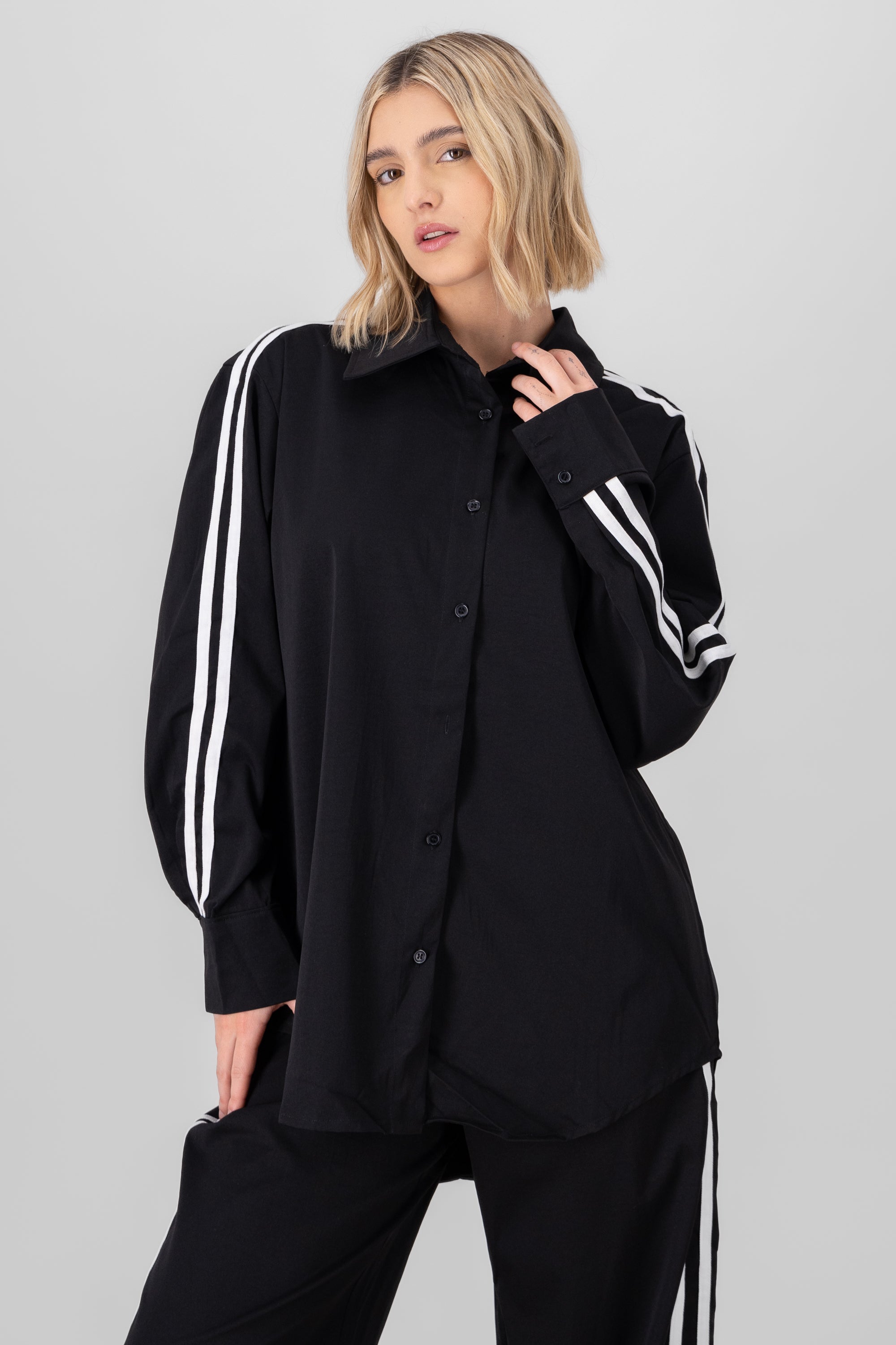 Striped Detail Shirt BLACK