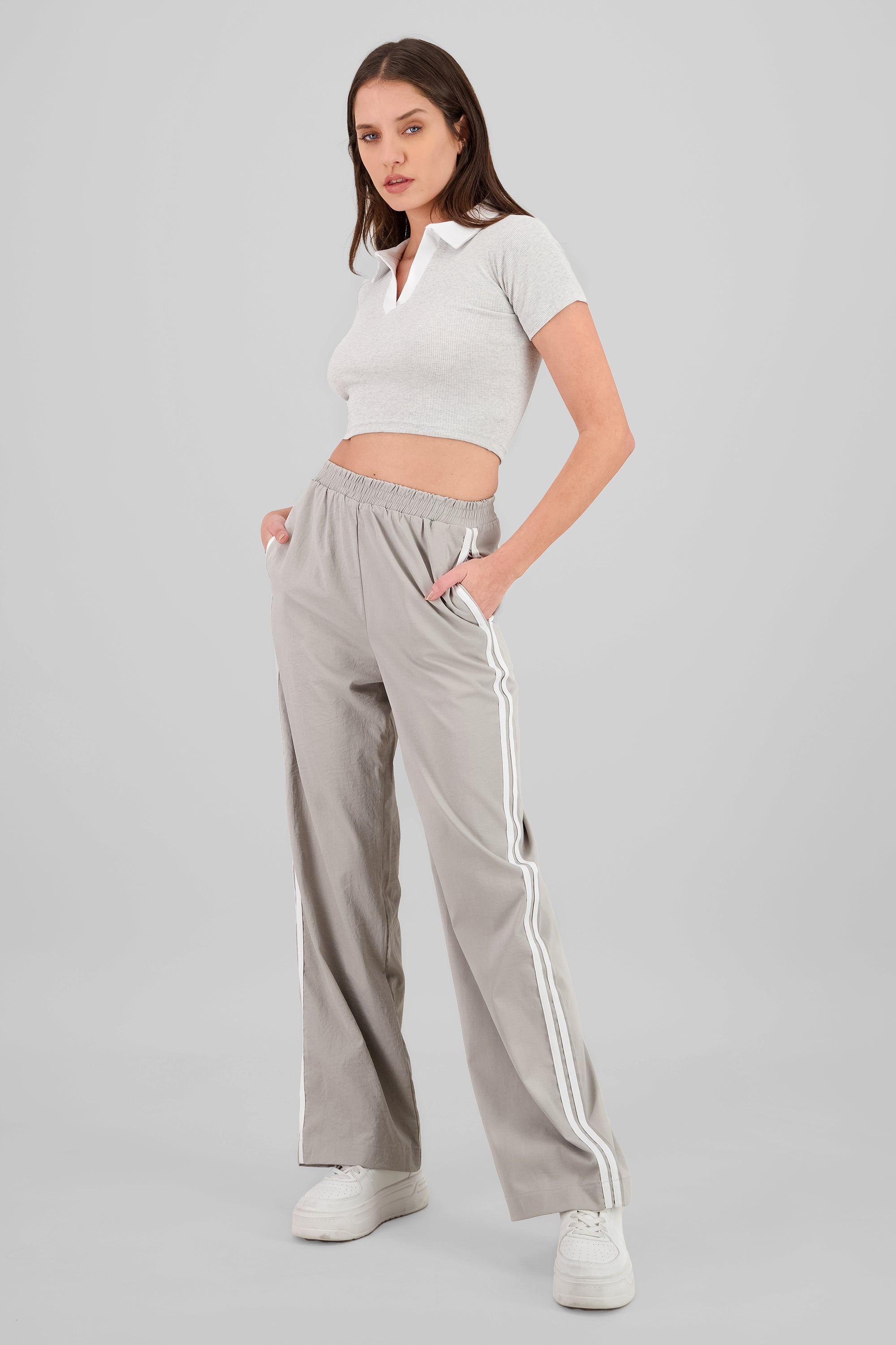 Striped Detail Pants LIGHT GRAY