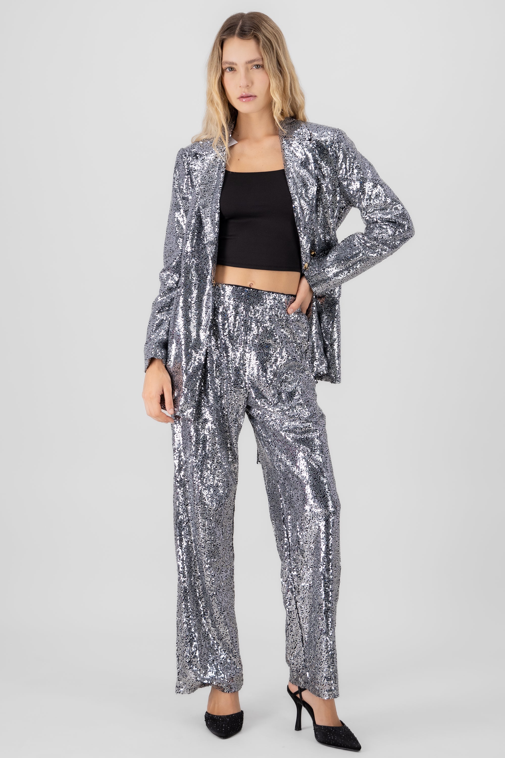 Sequin Flowy Pants SILVER