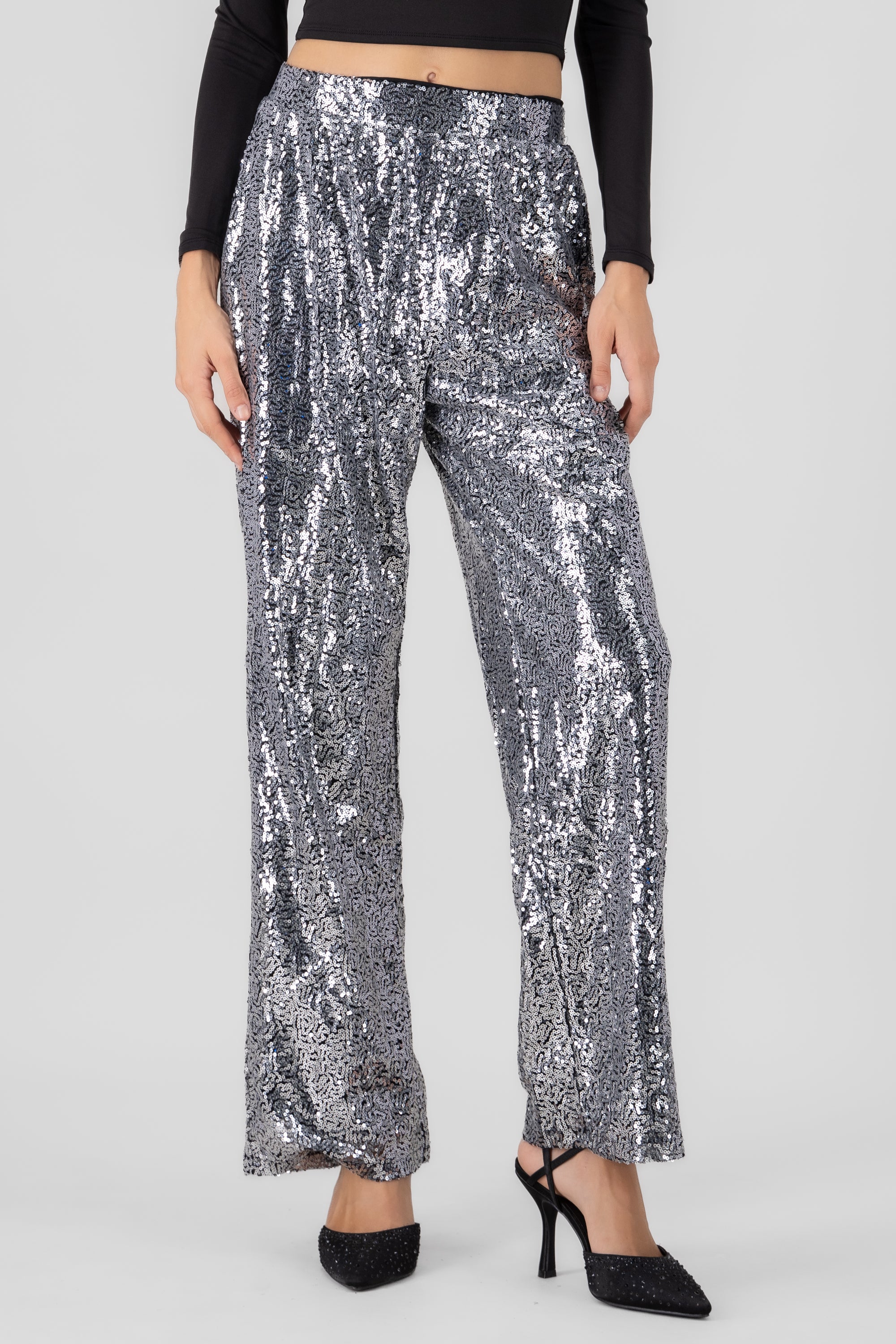 Sequin Flowy Pants SILVER