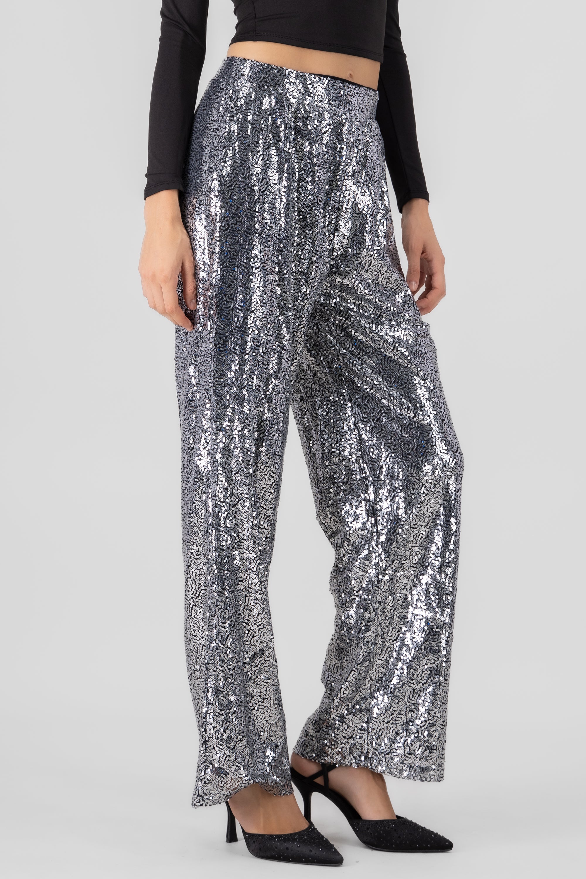 Sequin Flowy Pants SILVER