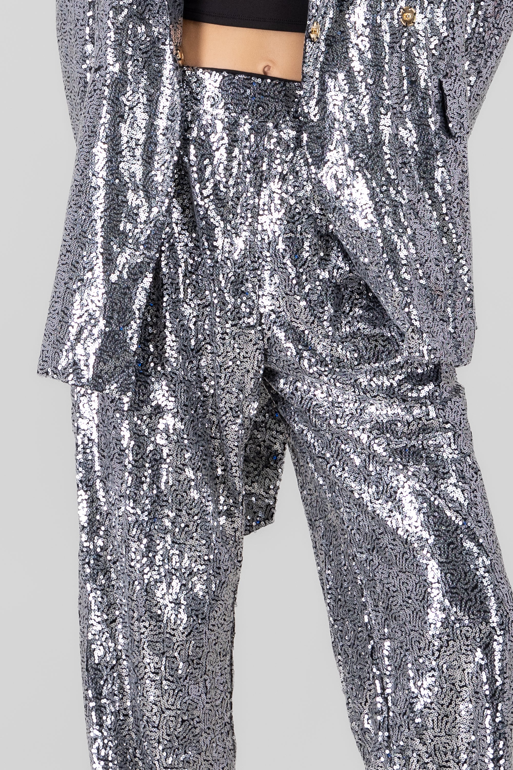 Sequin Flowy Pants SILVER