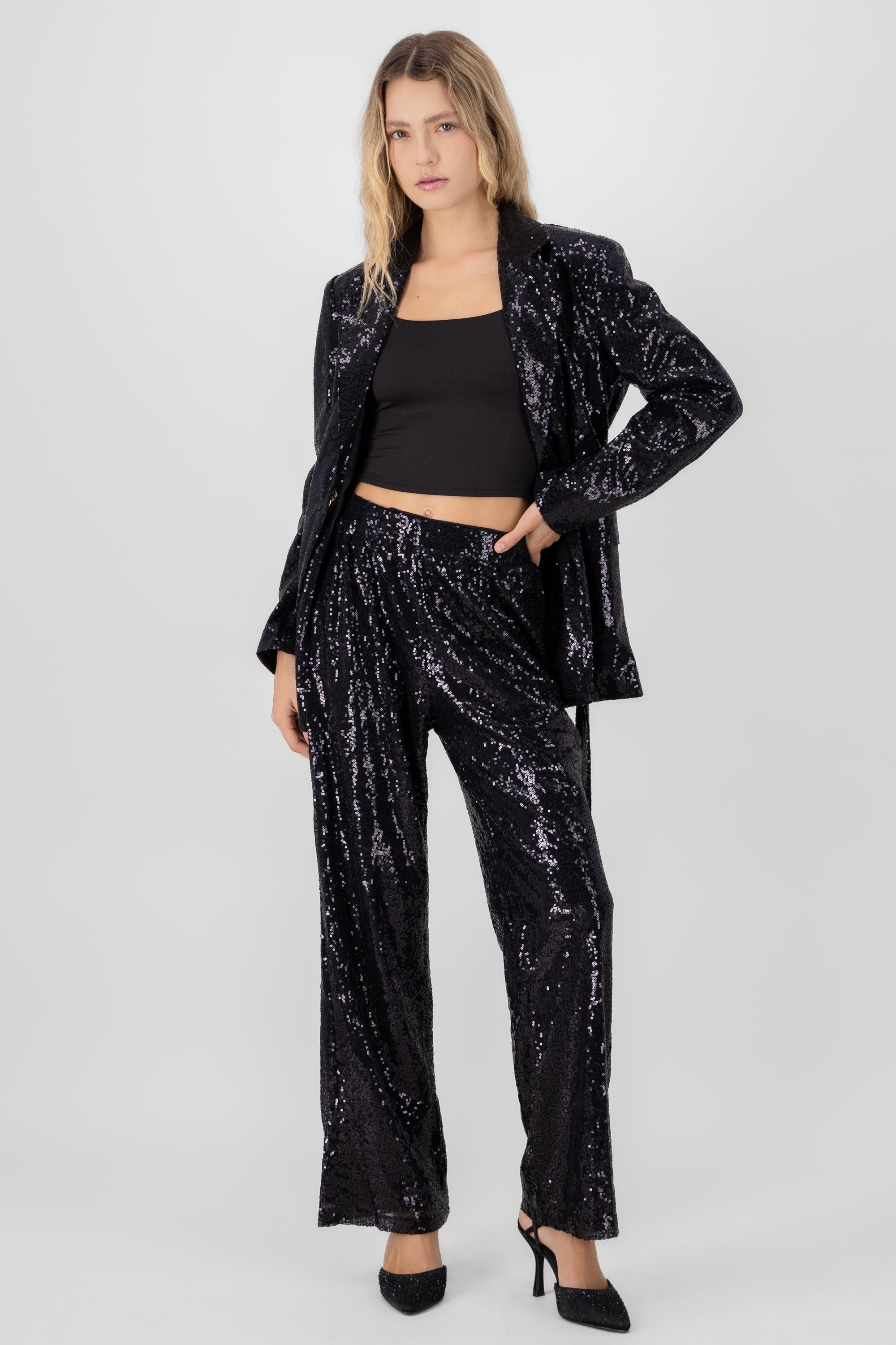 Sequin Flowy Pants BLACK