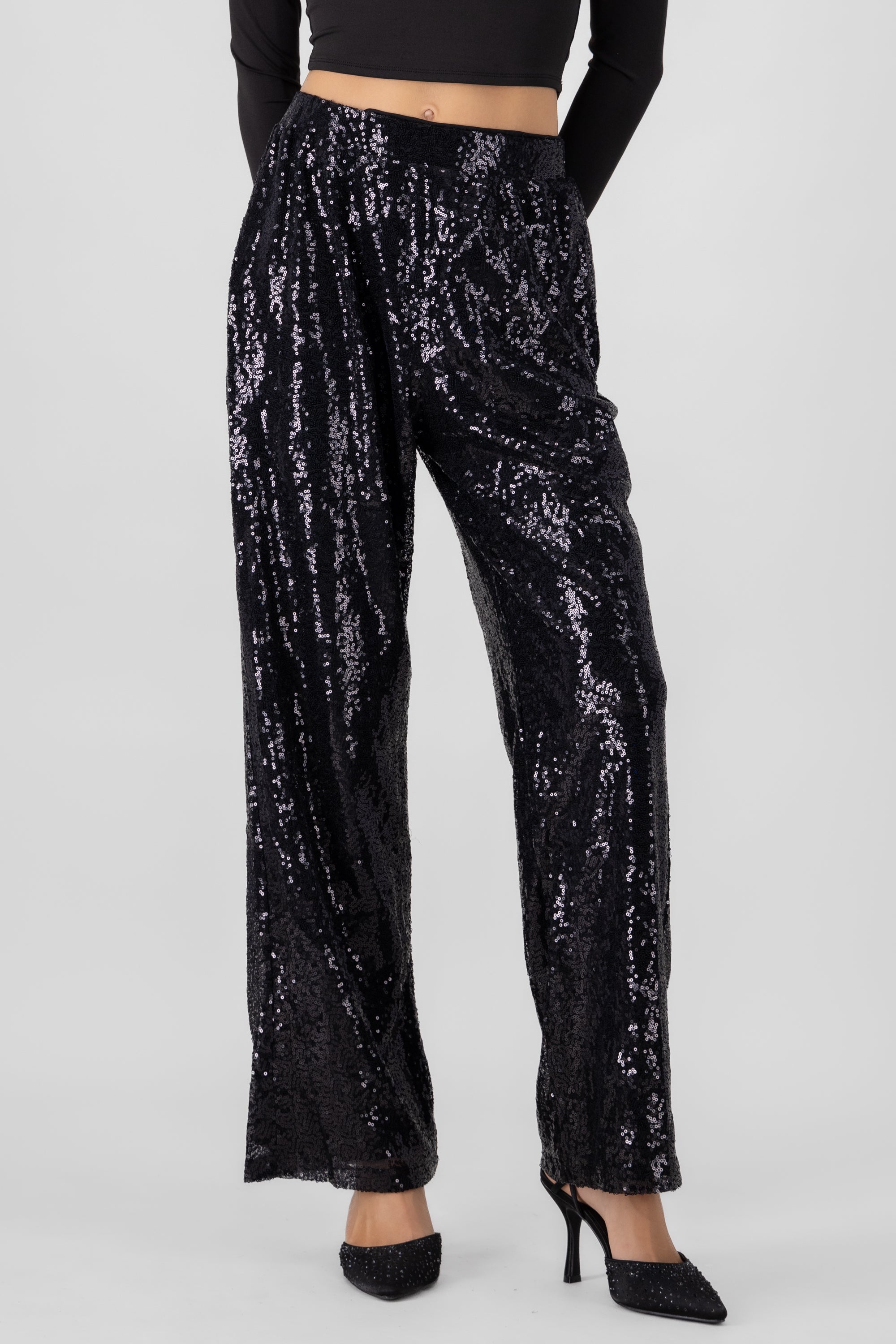 Sequin Flowy Pants BLACK