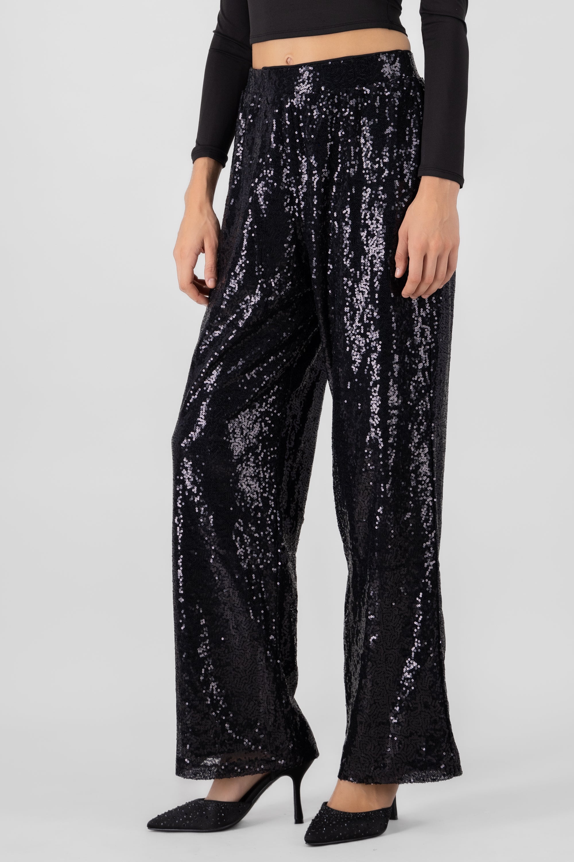 Sequin Flowy Pants BLACK