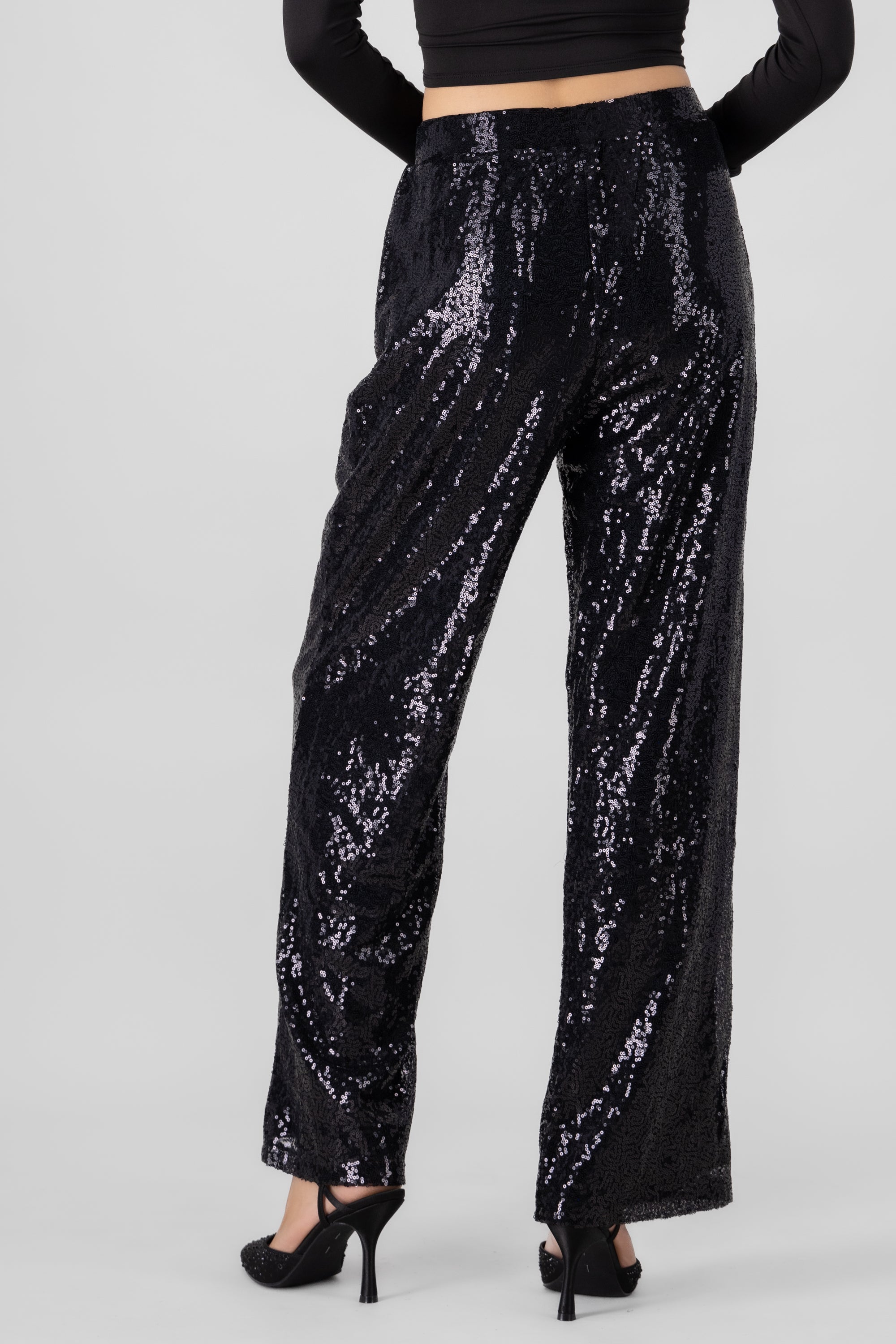 Sequin Flowy Pants BLACK