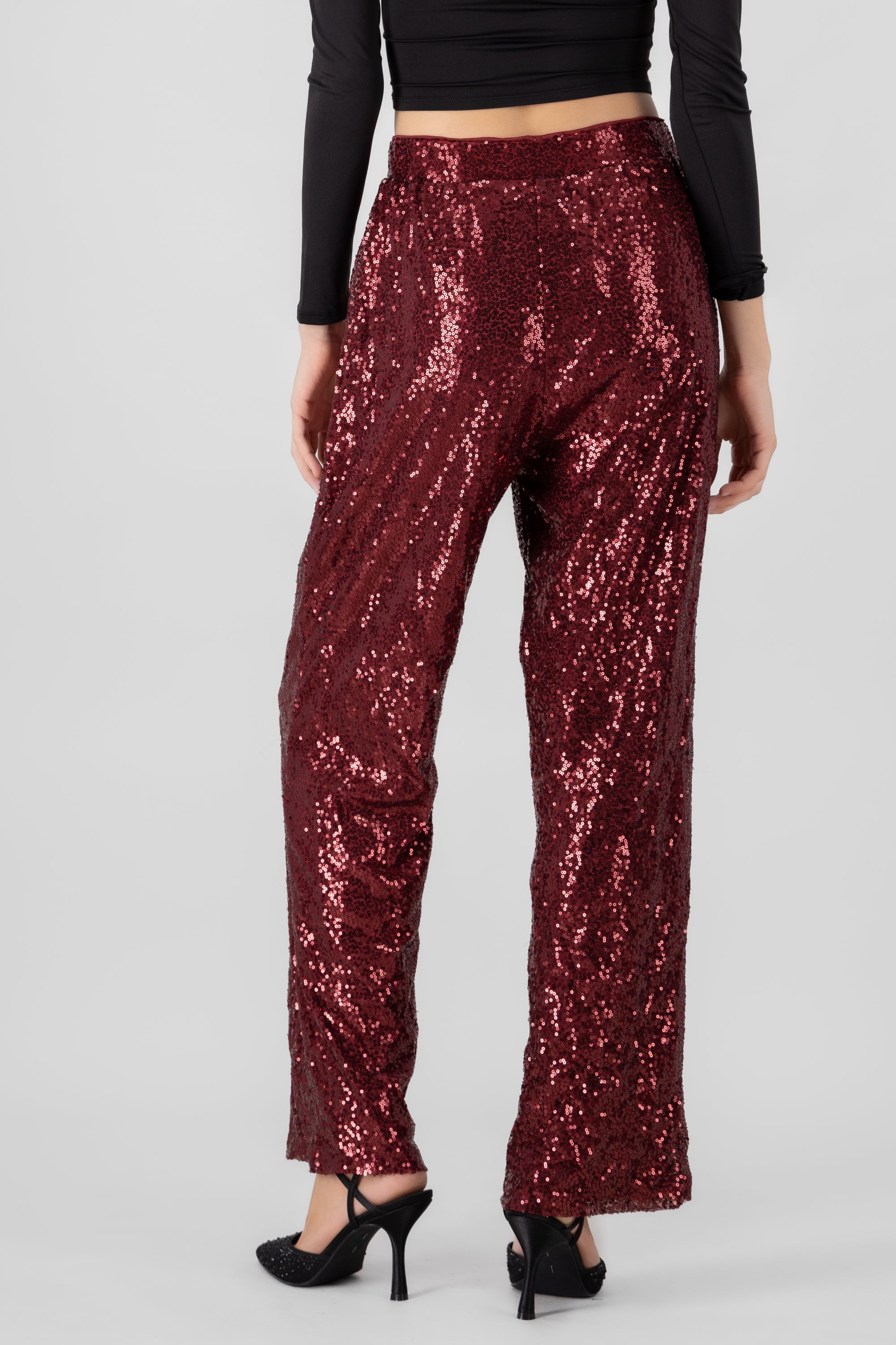 Sequin Flowy Pants BURGUNDY