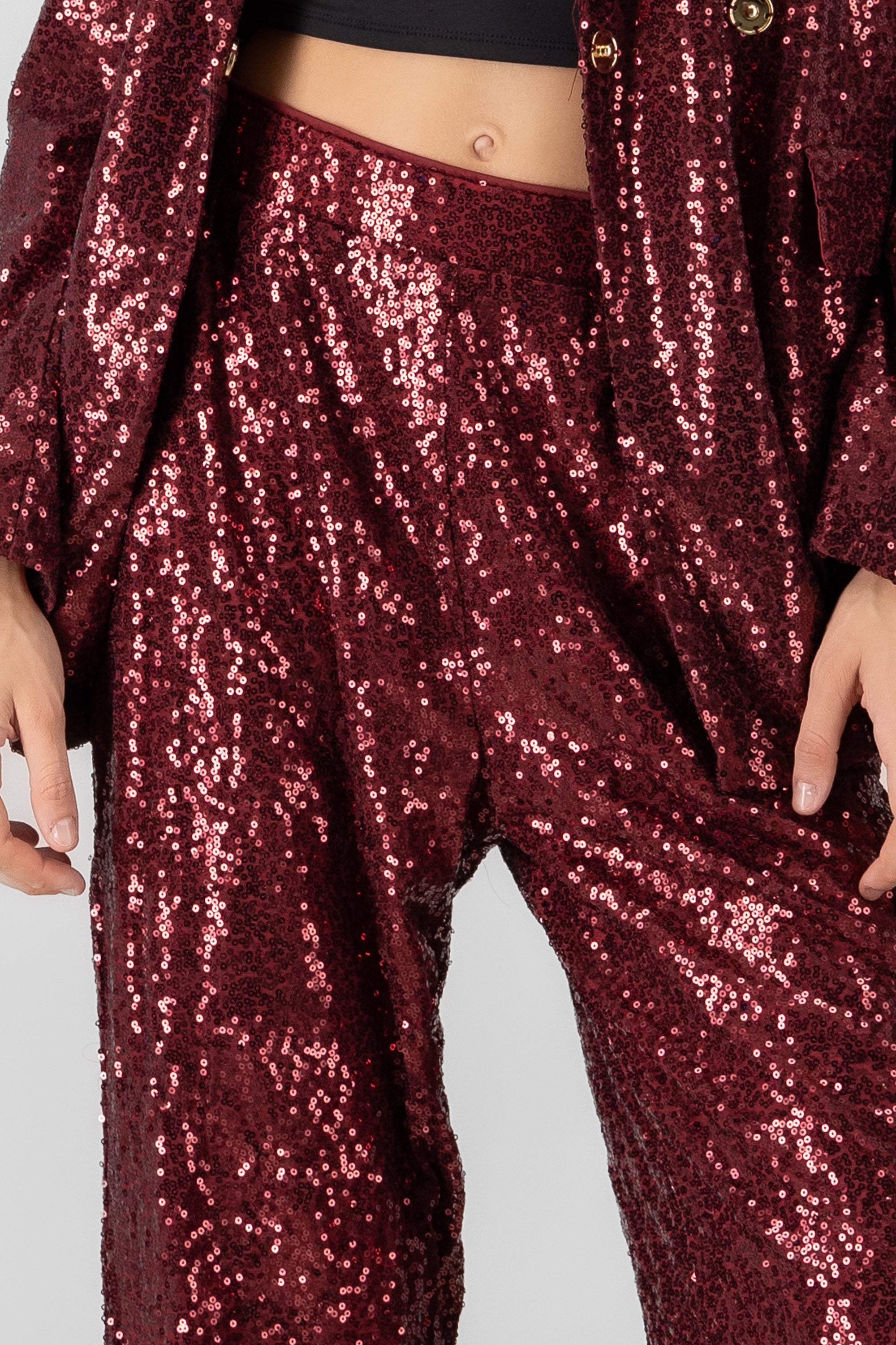 Sequin Flowy Pants BURGUNDY