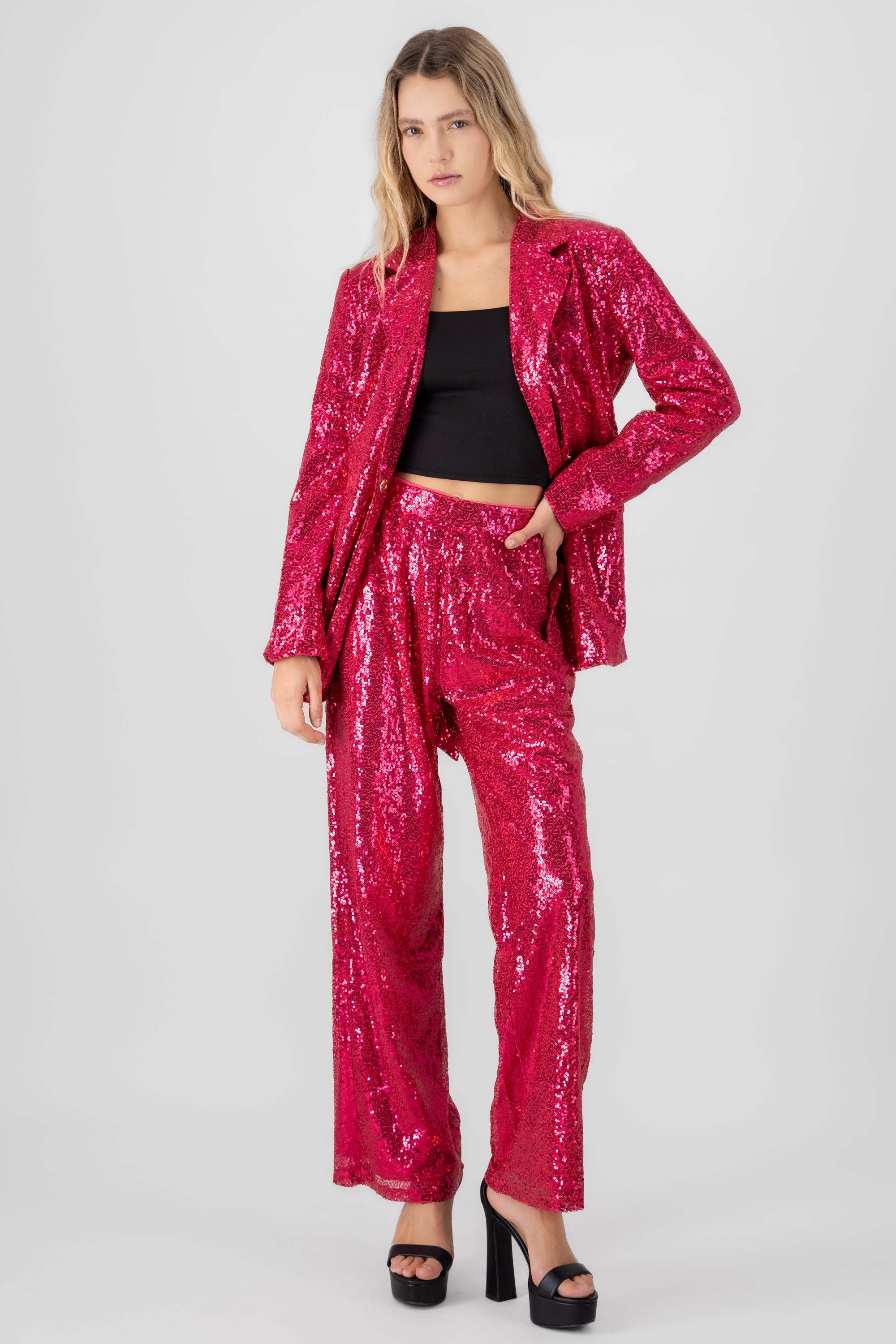 Sequin Flowy Pants FUCHSIA