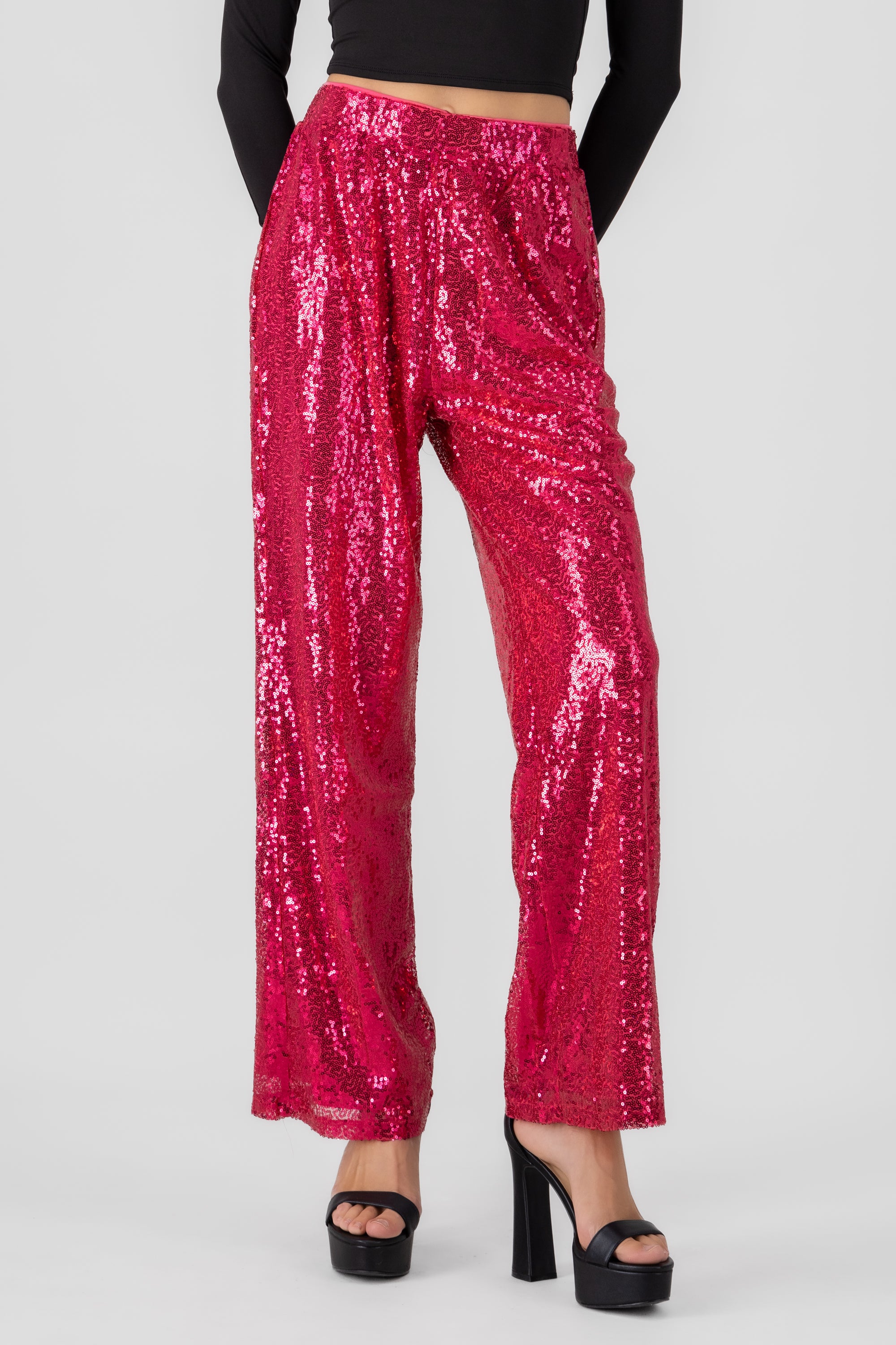 Sequin Flowy Pants FUCHSIA