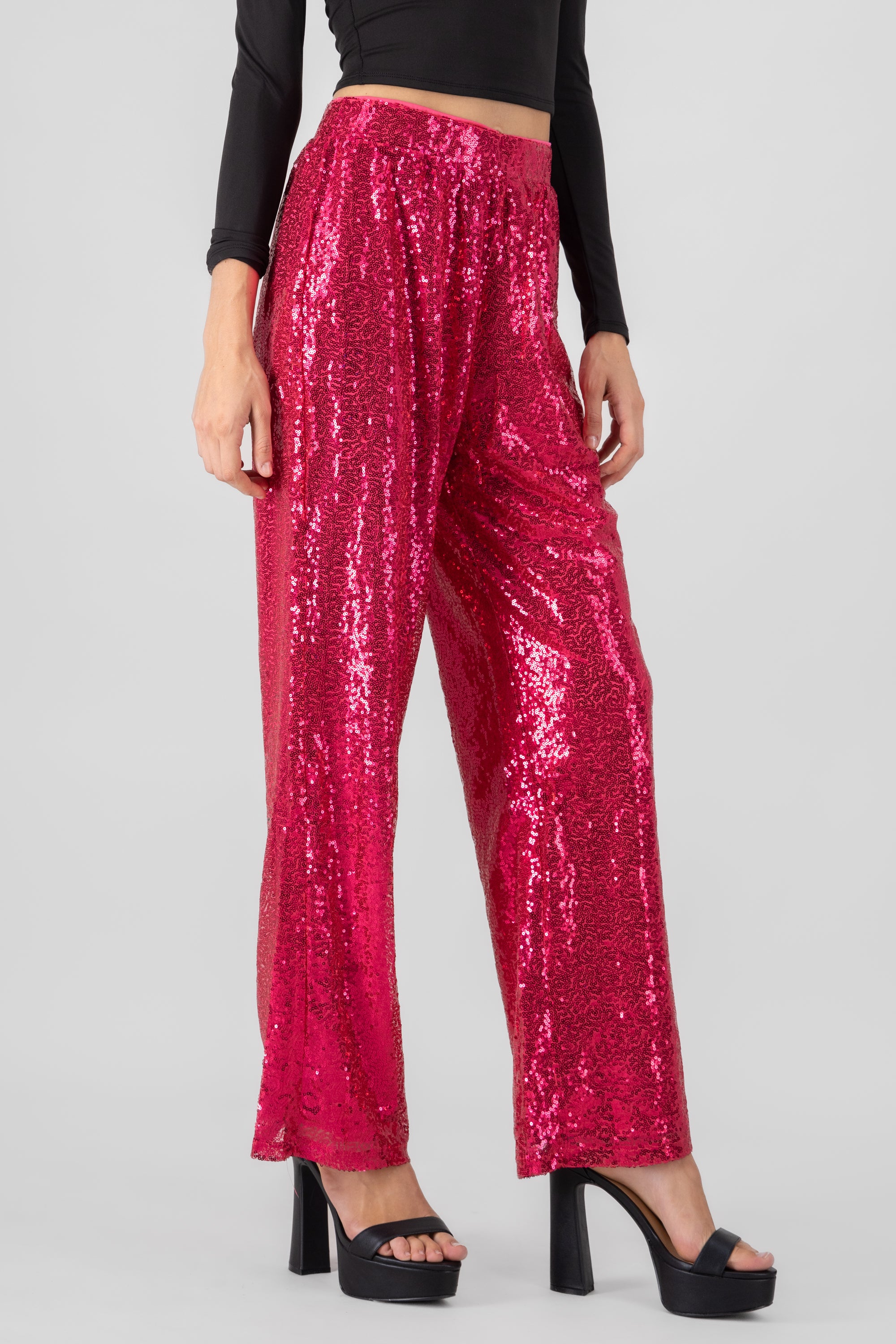 Sequin Flowy Pants FUCHSIA